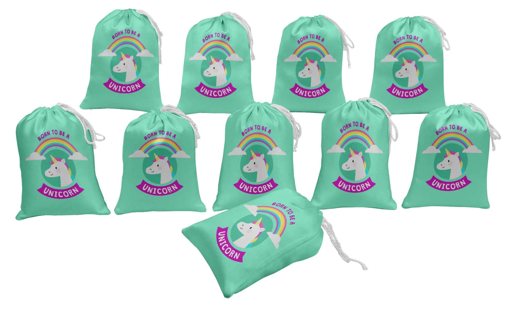 Darling Souvenir Green Rainbow & Unicorn Birthday Party Favor Bags - 15pcs Gift Pouches for Kids Birthday, Baby Shower & Themed Party Decorations