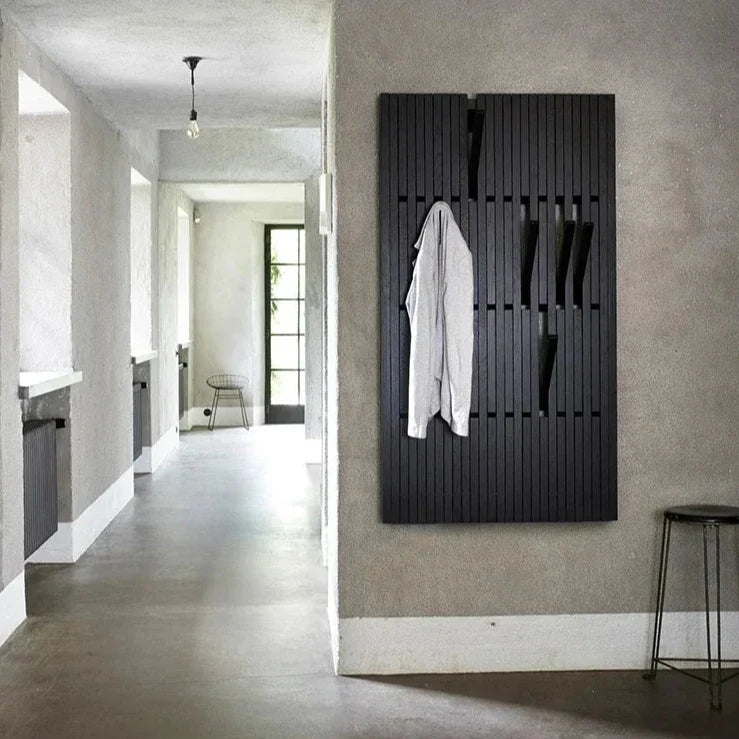 Black Oak Wood Piano Wall Hanging Coat Rack Organizer - Elegant Entryway Storage Solution for Hats, Scarves & Keys