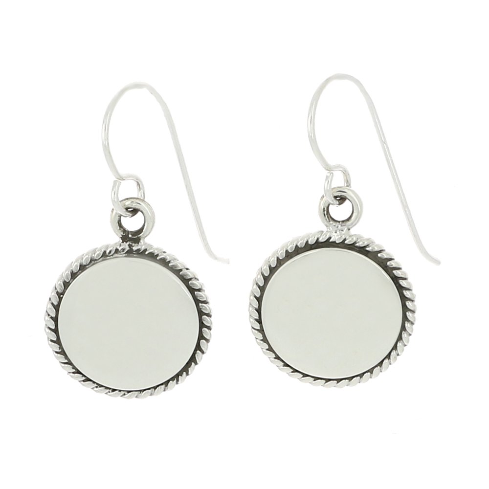 Personalized Sterling Silver Engravable Round Earrings with Oxidized Rope Edge Trim - Perfect for Gifts, Weddings & Special Occasions