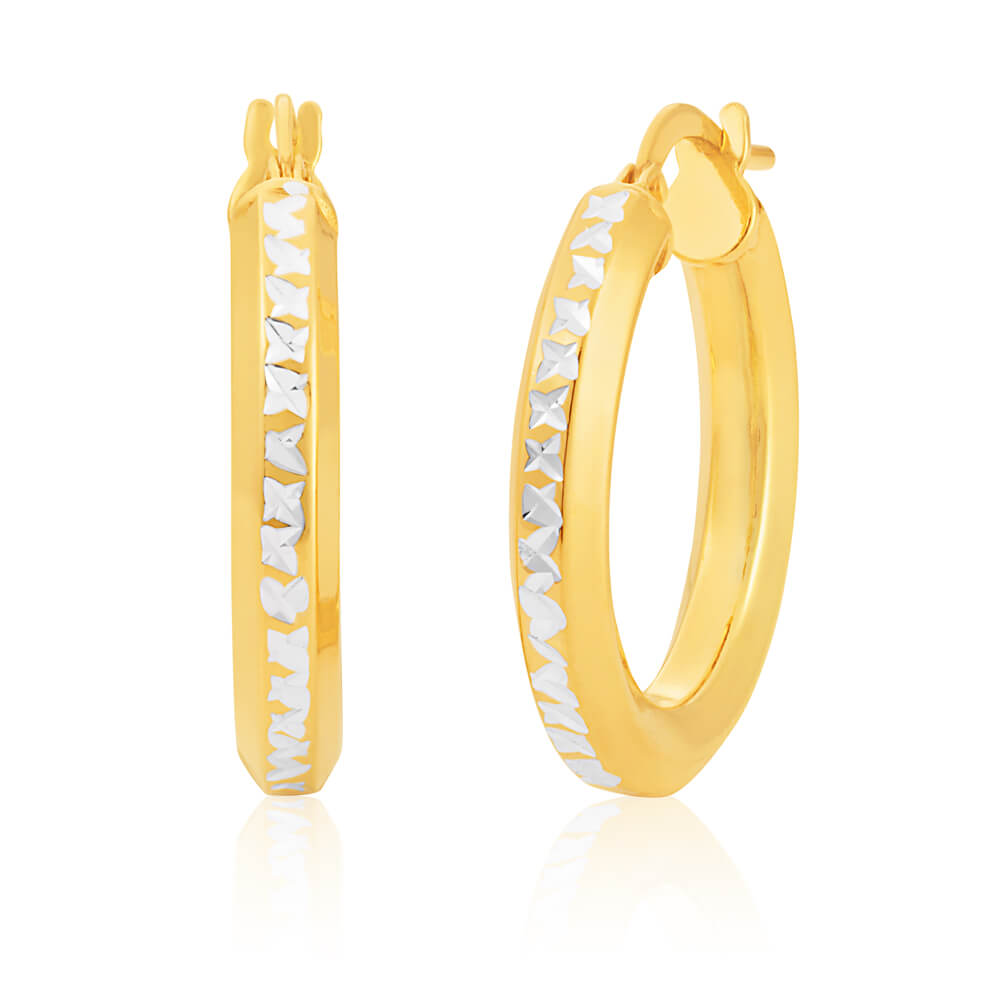 9ct Yellow Gold & White Gold Silver Filled Hoop Earrings for Women - Trendy Dangle Hoops for Everyday Wear, Parties & Gifts | Hypoallergenic Fashion Jewelry
