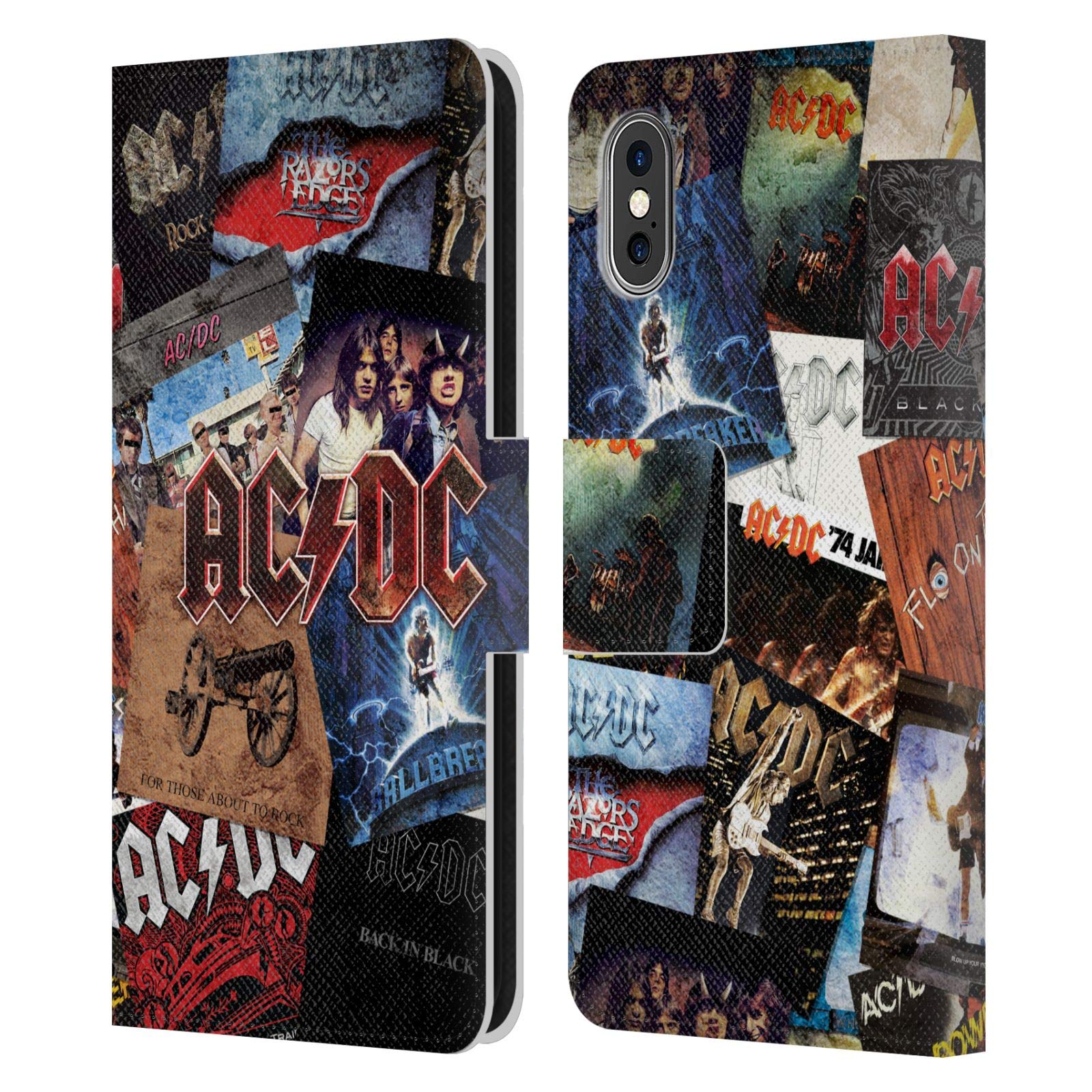 Official AC/DC Album Art Leather Wallet Case for iPhone X/Xs - Premium Licensed Phone Cover with Collage Design, Perfect for Concerts, Music Lovers & Rock Fans