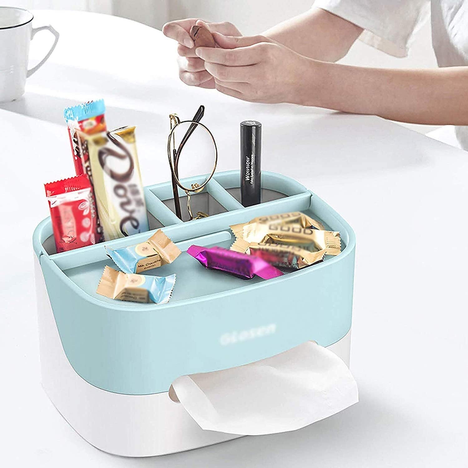 Decorative Tissue Box Cover with Phone Holder - Elegant Home Decor Facial Tissue Dispenser for Living Room, Bedroom & Office Use