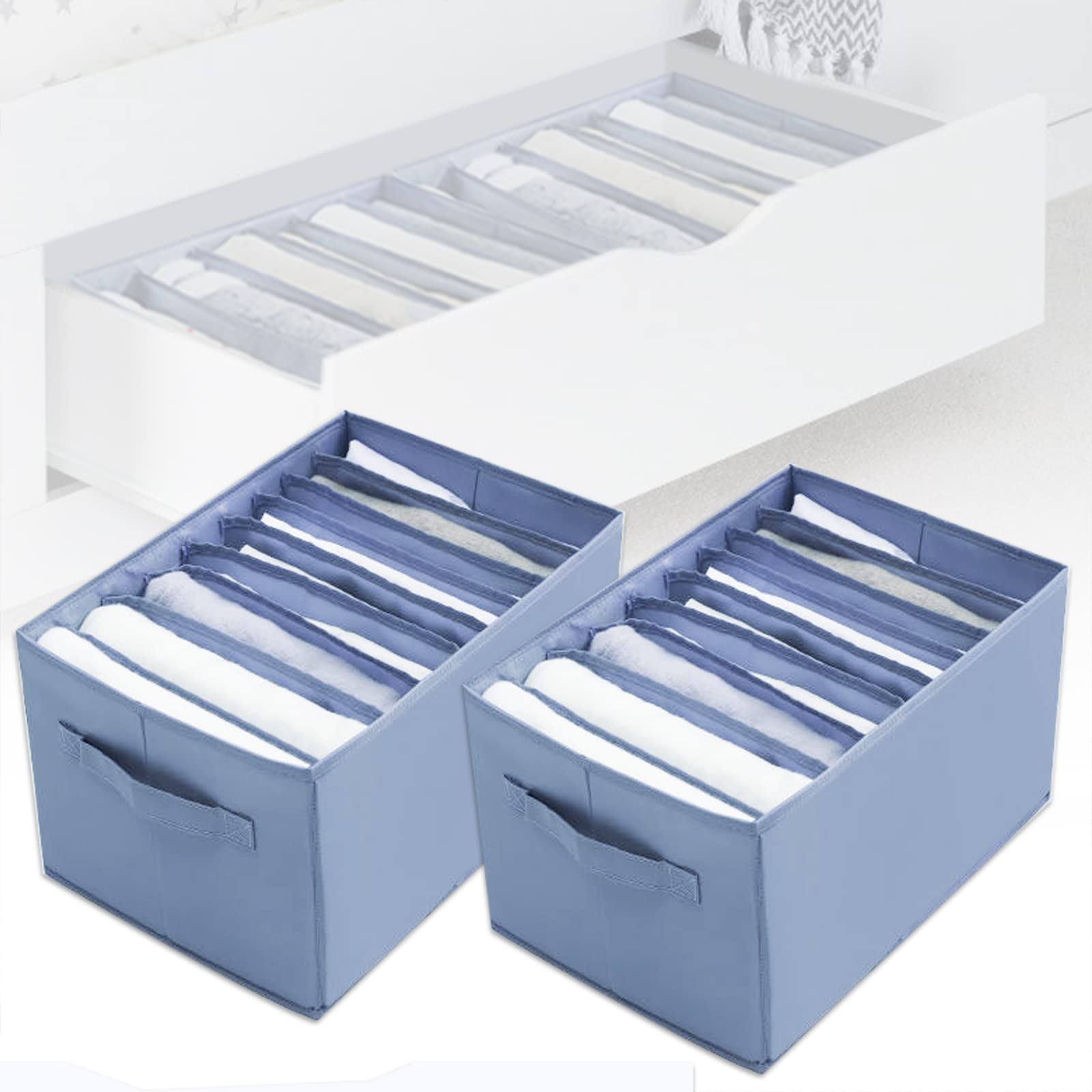 Evankin 2-Pack Grey Fabric Dresser Drawer Organizers with Handles - Closet Storage Bins for Clothes, Jeans, Shirts & Underwear | Perfect for Bedroom, Closet & Wardrobe Organization
