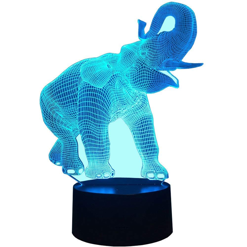 3D Elephant Night Light - 7 Color Changing LED Touch Lamp with USB Power, Optical Illusion Decor for Kids Room, Nursery, Christmas & Birthday Gifts - Perfect for Bedtime, Valentine's Day & Home Decor