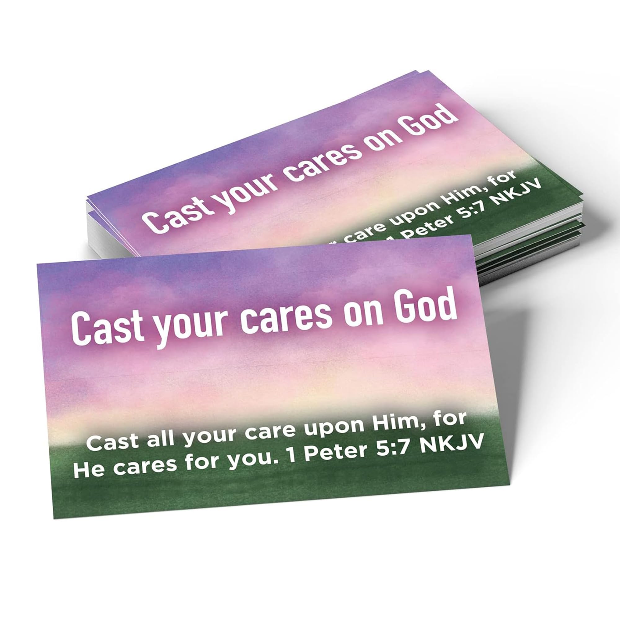 Bulk Pack of 25 'Cast Your Cares on God' 1 Peter 5:7 Scripture Cards - Christian Bible Verse Affirmation Cards for Kids, Sunday School, Youth Group & Church Ministry - Perfect for Daily Devotions, Bible Study & Faith-Based Encouragement