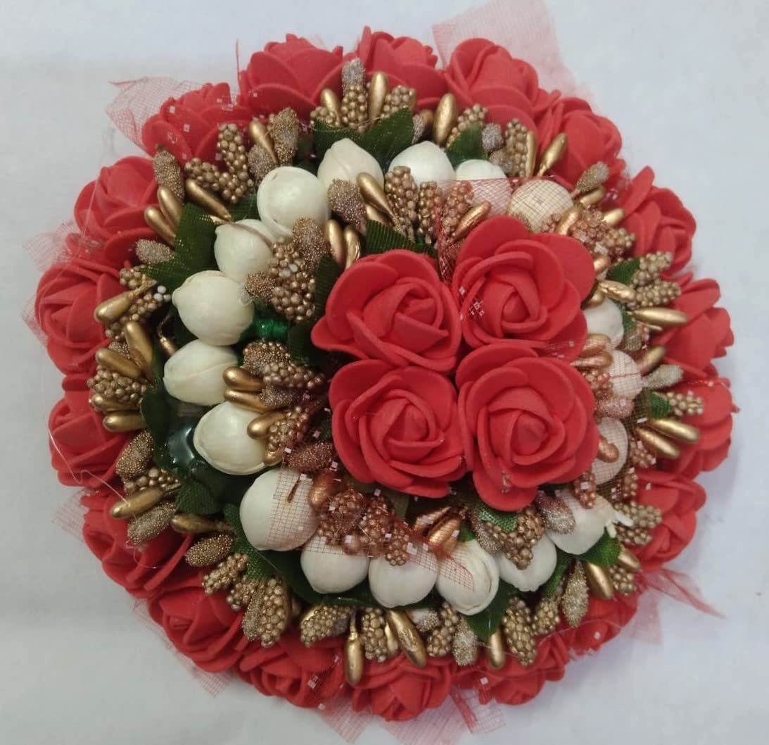 Beautiful Artificial Hair Flower Gajara Bun Maker - South Indian Hair Accessories for Women (Red, Pack of 1) | Perfect for Weddings, Festivals & Traditional Occasions