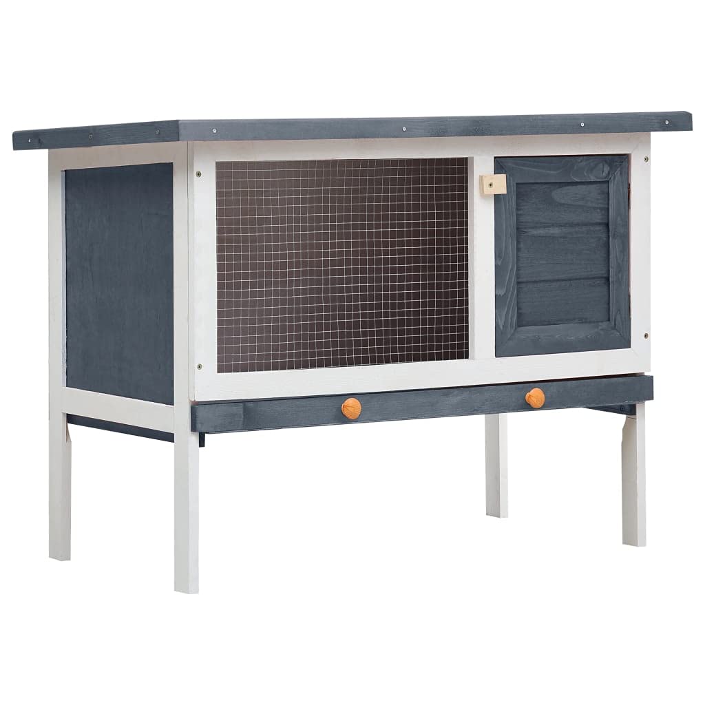 Premium Rabbit Hutch for Small Pets - Guinea Pig Cage, Bunny House with Run, Indoor & Outdoor Wooden Enclosure, 1-Layer Gray - Perfect for Backyard, Garden, or Home Use