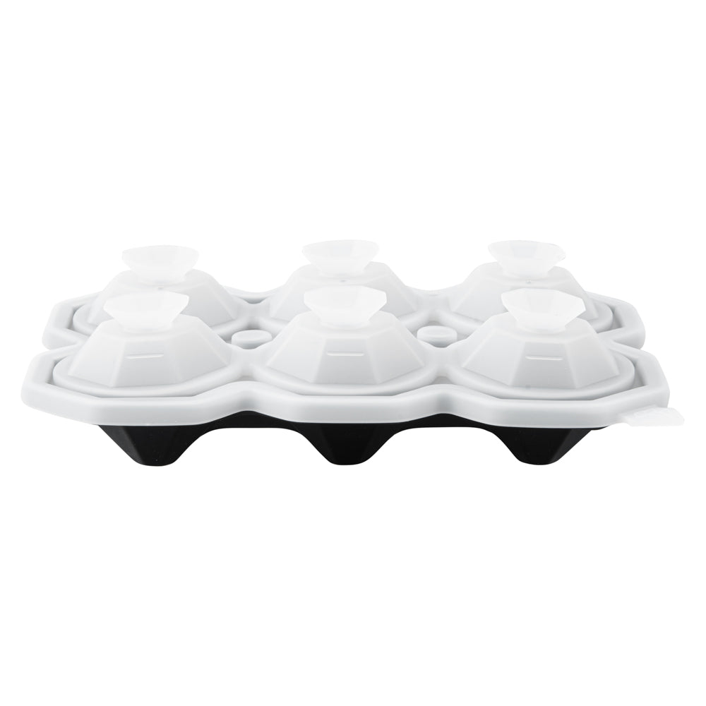 Premium Black Silicone Ice Cube Tray - 2 x 1.5 Inch Diamond Shape, 6 Compartments (1 Count) - Perfect for Cocktails, Whiskey, and Chilled Beverages