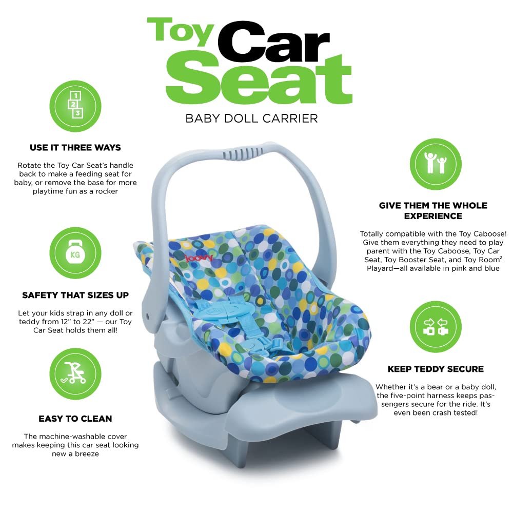 Joovy Toy Car Seat Baby Doll Carrier with Crash-Tested Latch System - Machine Washable Cover & 5-Point Harness for 12-22