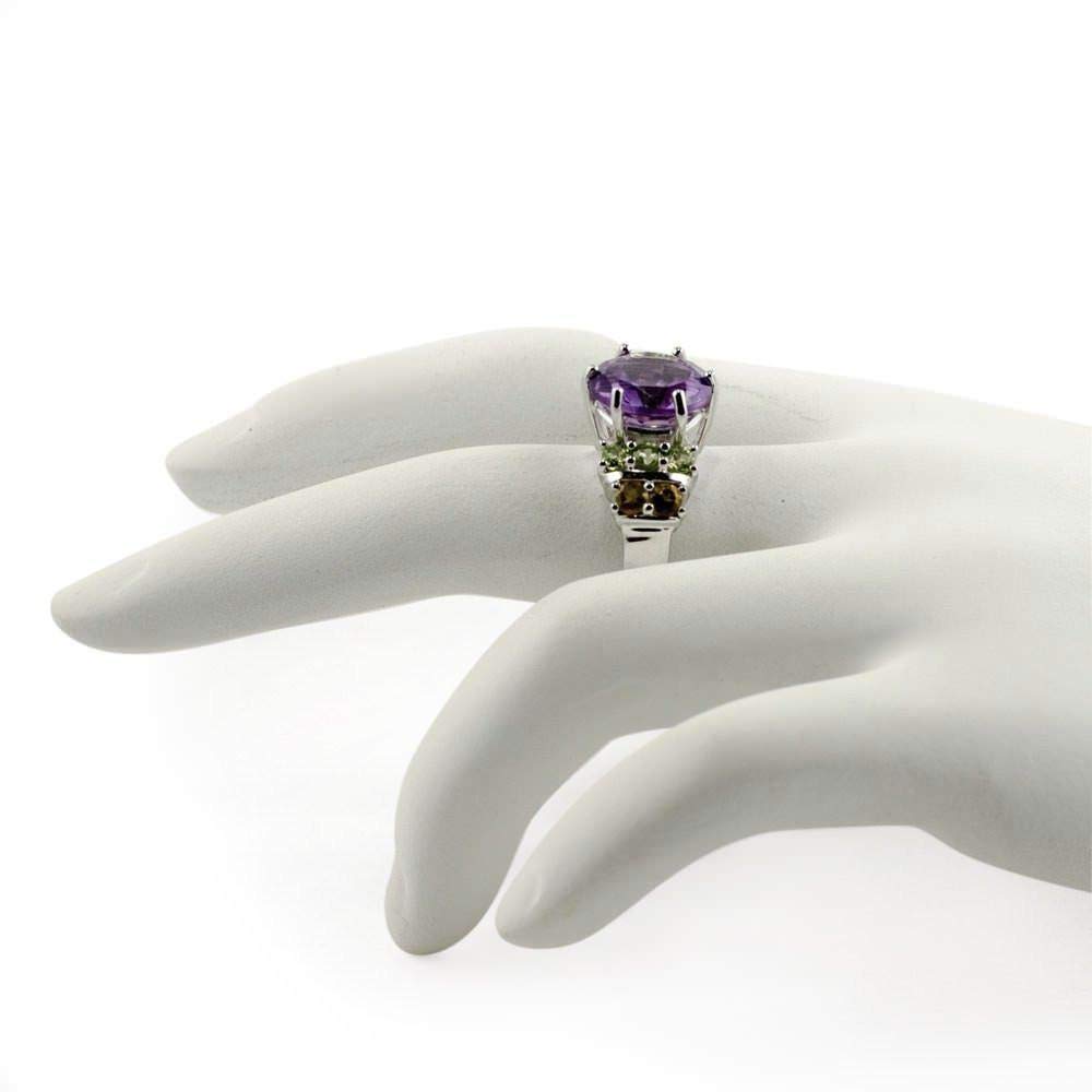 Amethyst Citrine Peridot Sterling Silver Ring - Size 6 - Elegant Birthstone Jewelry for Women - Perfect for Gifts, Anniversaries & Special Occasions