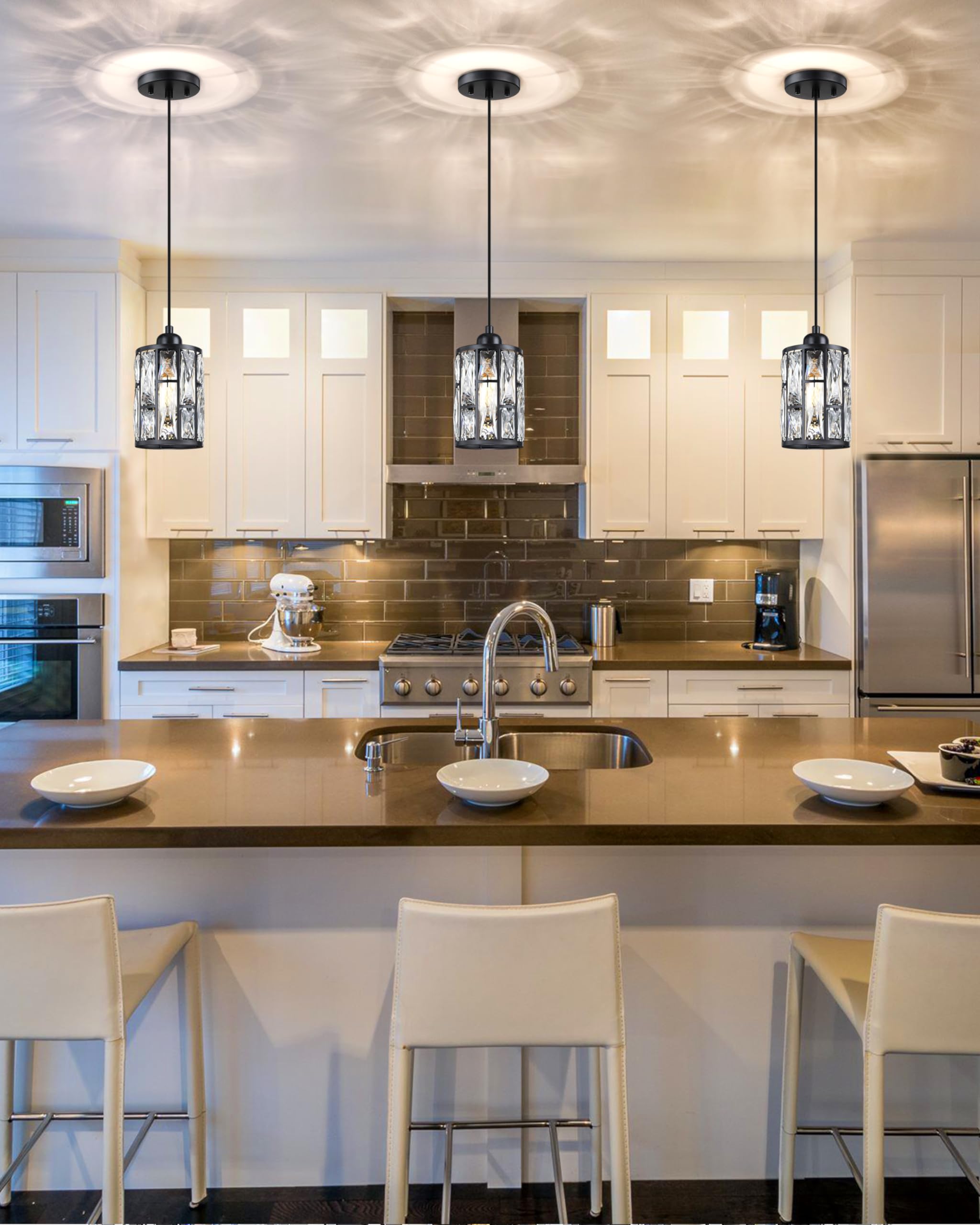 2 Pack Black Modern Crystal Metal Shade Pendant Lights - 5.4