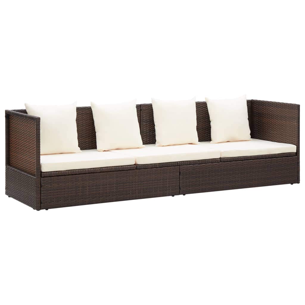 CHARMMA Patio Lounge Bed with Cushion & Pillows - Brown Poly Rattan Outdoor Furniture - 25KG Weight Capacity - Perfect for Poolside, Garden, and Backyard Relaxation