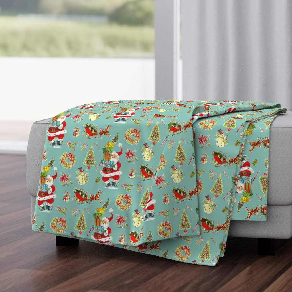 Soft Plush Minky Throw Blanket 50x70 Inches - Vintage Christmas Santa Ornaments Holiday Design | Cozy Gift for Winter, Bedroom Decor & Family Movie Nights