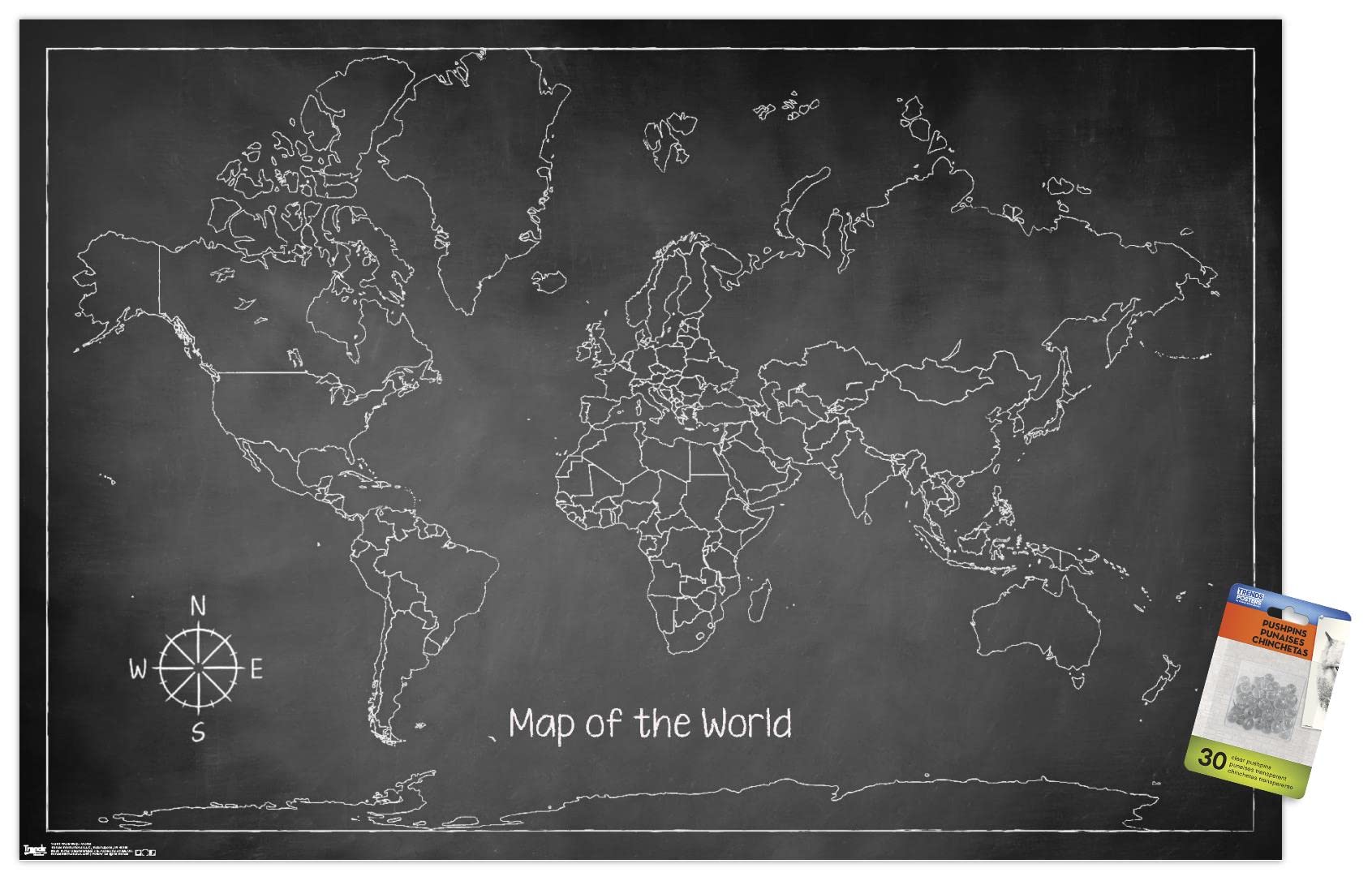 World Map Wall Poster with Push Pins - Travel Planning Chalkboard Style - Perfect for Home Office, Classroom & Travel Inspiration