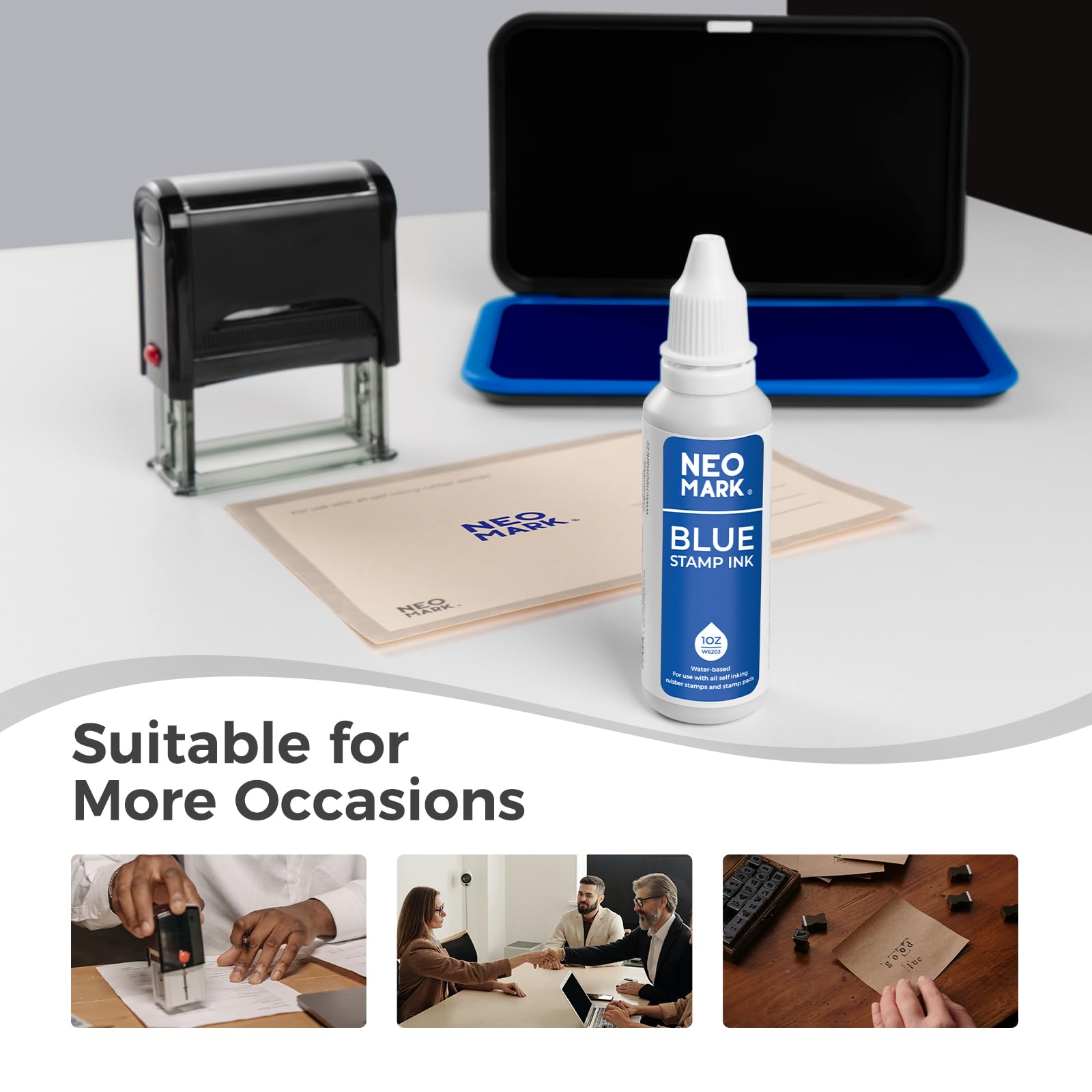 Premium Quick-Drying Stamp Ink - AP-Certified Non-Toxic Refill Ink for Self-Inking Stamps, Date Stamps & Stamp Pads (1oz, Blue) - Ideal for Office, School & Craft Projects