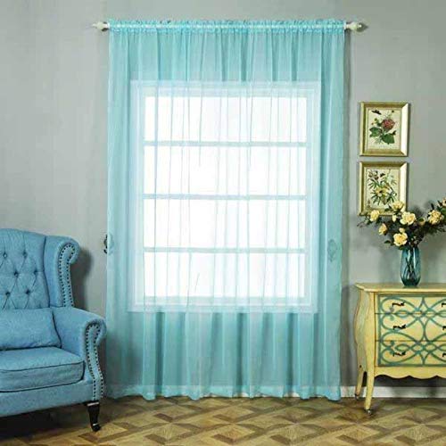 Efavormart 2 Panels Blue Sheer Organza Window Curtains with Rod Pocket - 52x108 Inches for Living Room, Bedroom & Wedding Decor