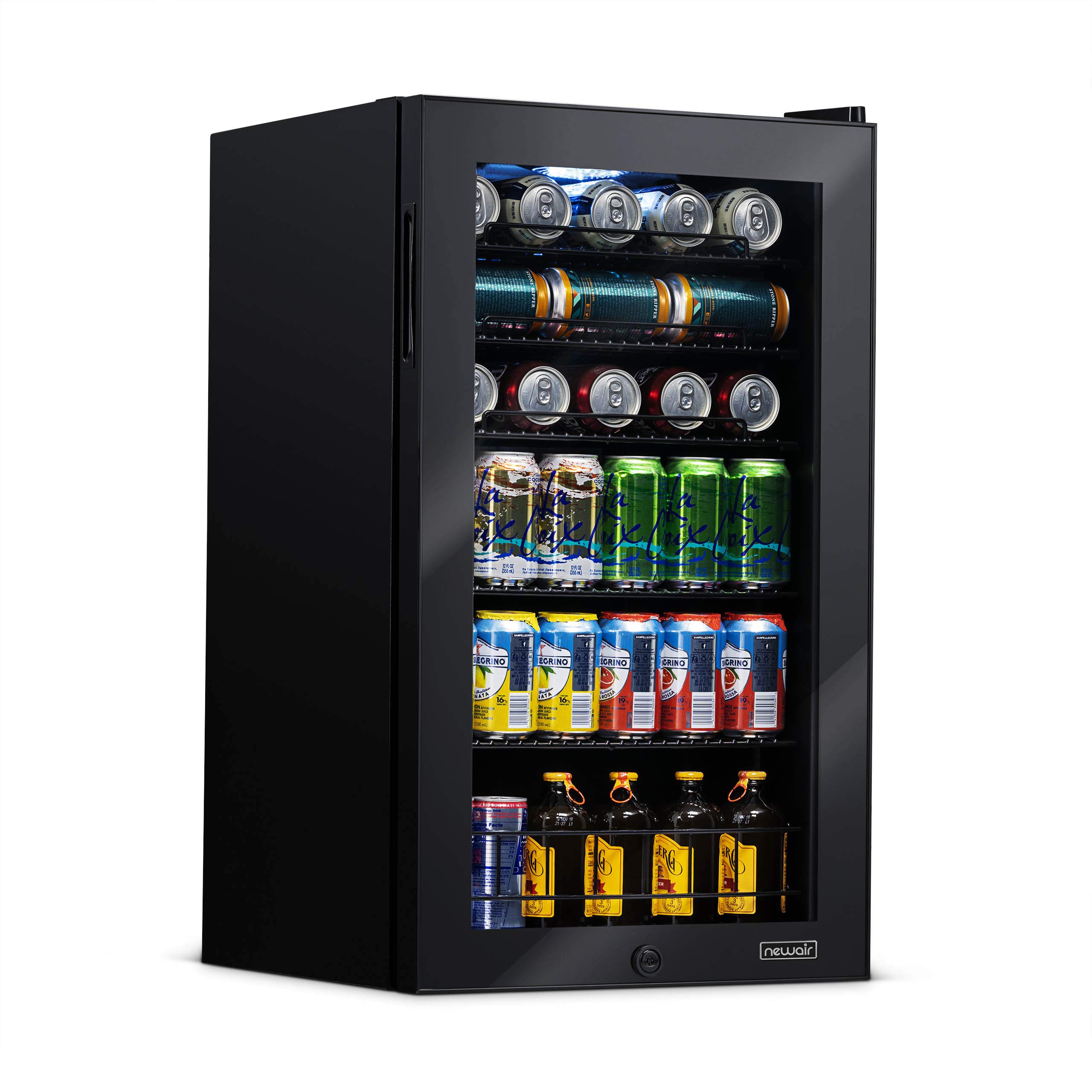 NewAir 126 Can Beverage Refrigerator - Freestanding Glass Door Mini Fridge for Beer, Wine & Soda - Compact Drink Cooler for Home, Office, Bar & Party Use