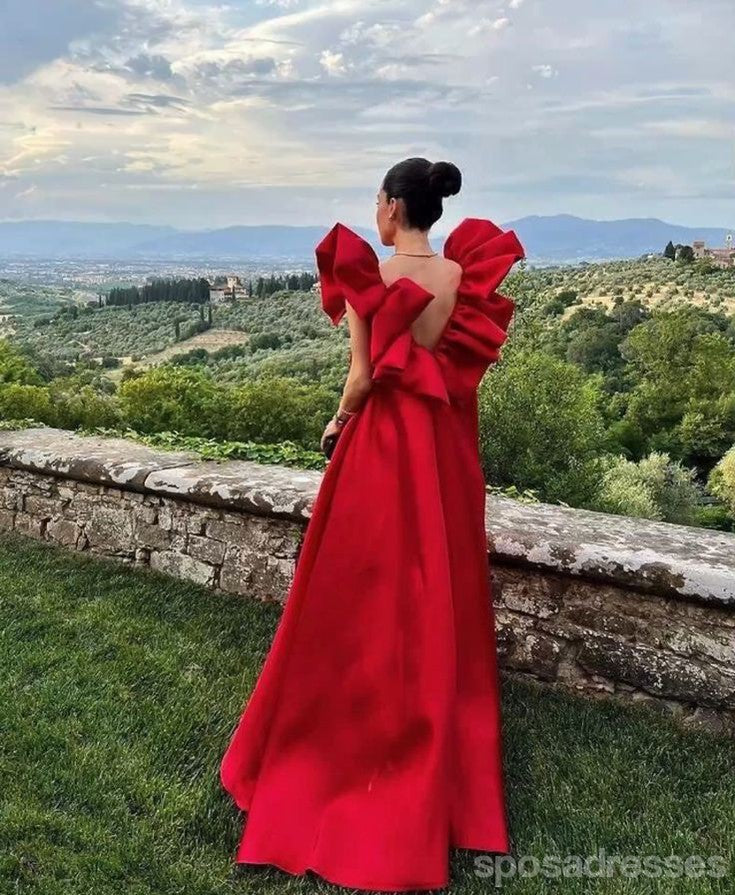 Elegant Red A-Line V-Neck Maxi Long Party Prom Dress for Women | Formal Evening Gown | Perfect for Homecoming, Wedding Guest & Special Occasions