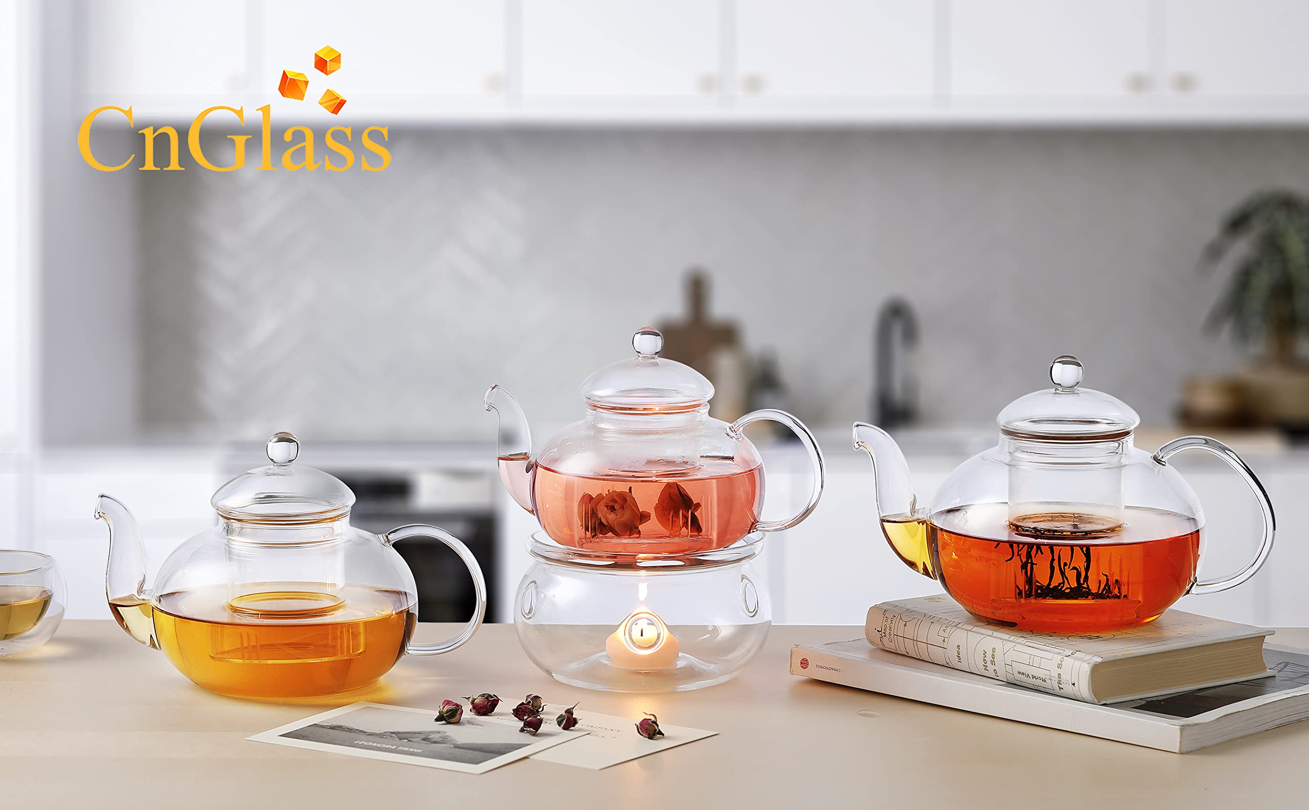 Premium 1200ml Glass Teapot with Removable Infuser - Stovetop Safe Tea Kettle for Blooming & Loose Leaf Tea - Perfect for Home, Office, and Gift Giving