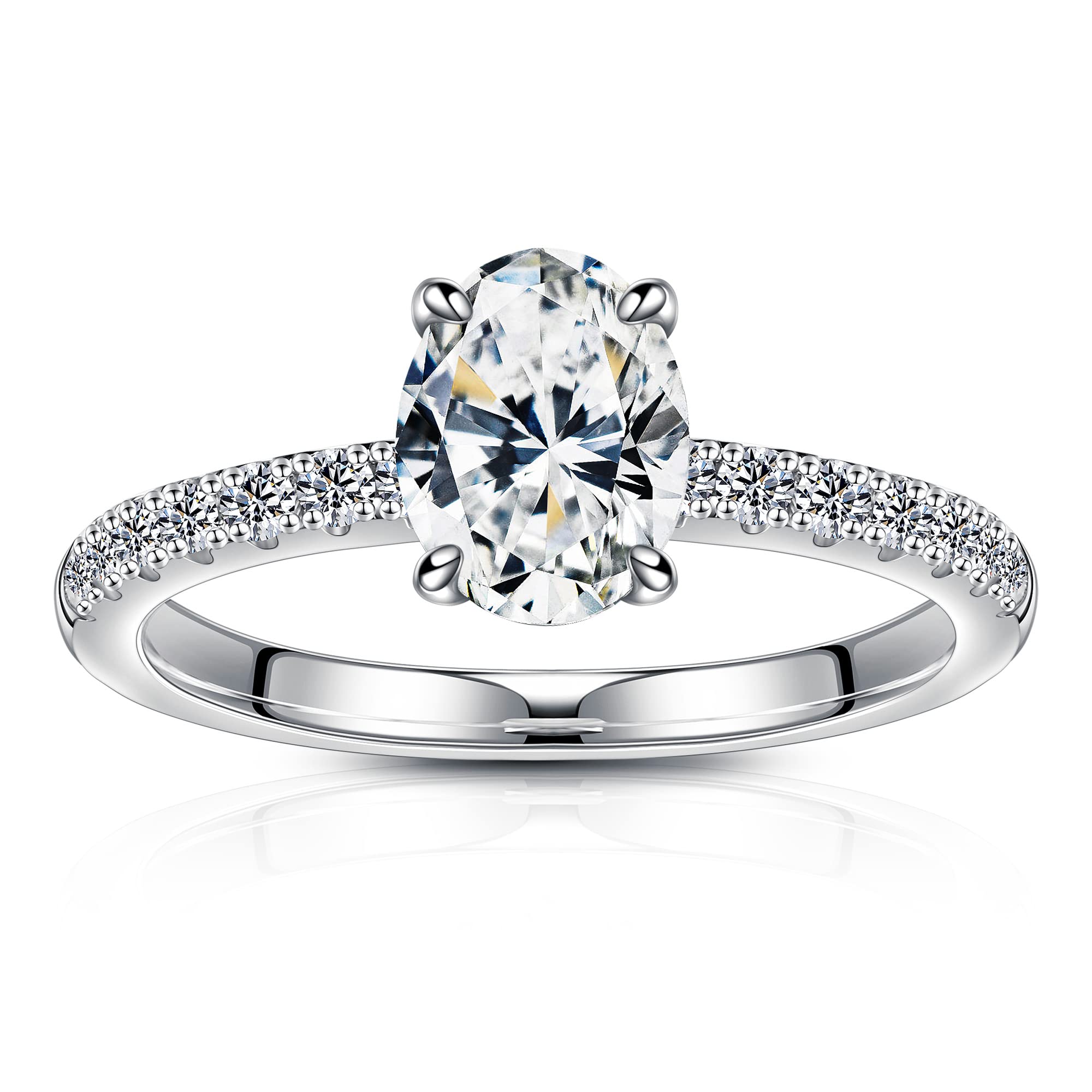 1.5 CT Oval Moissanite Engagement Ring for Women - D Color VVS1 Clarity Lab-Created Diamond Alternative in 18K White Gold Vermeil with Side Stones | Perfect Wedding, Anniversary & Romantic Gift for Wife (Bridal Jewelry, Proposal, Special Occasions)