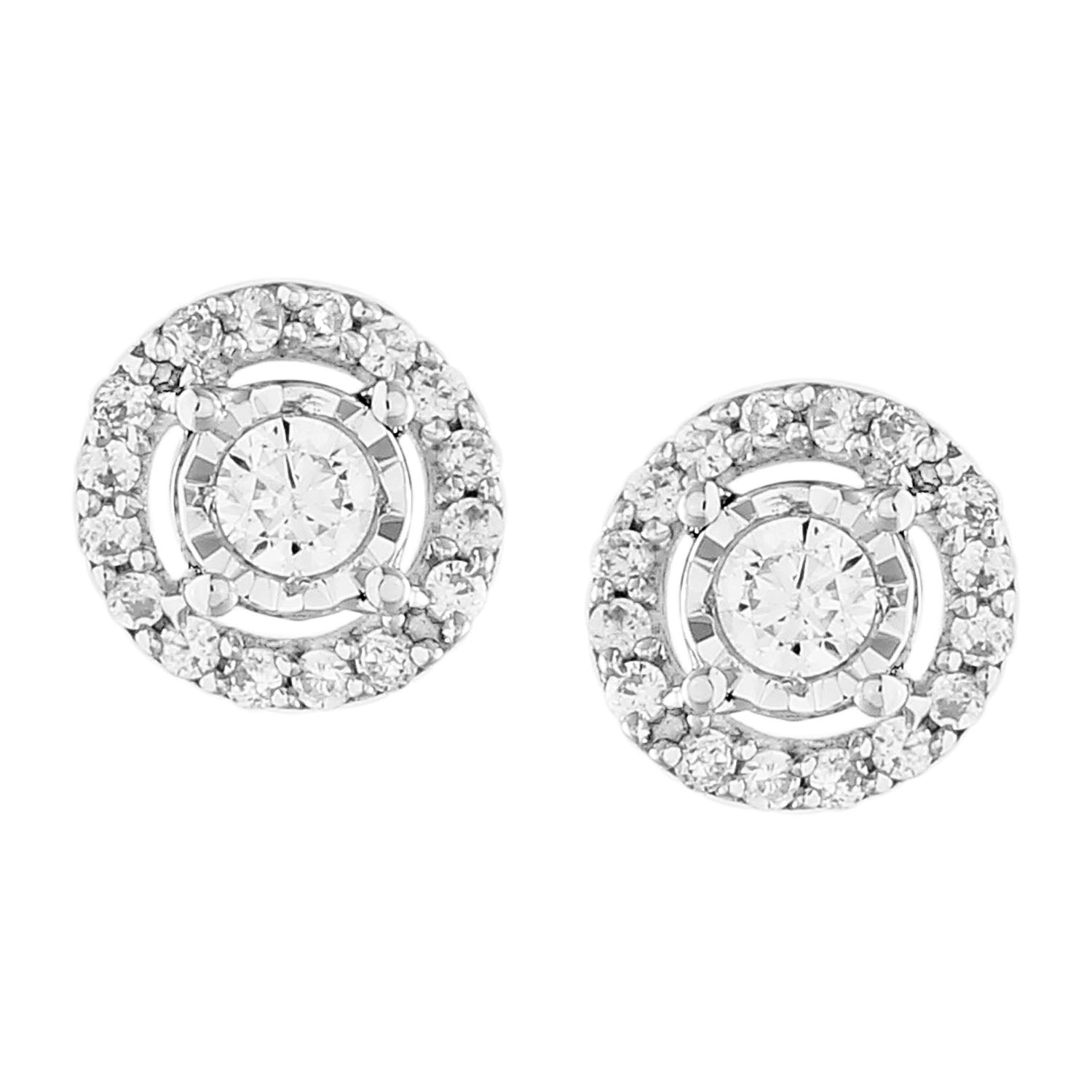 9ct White Gold 0.15 Carat Diamond Stud Earrings with 34 Brilliant Cut Diamonds - Perfect for Weddings, Anniversaries & Special Occasions