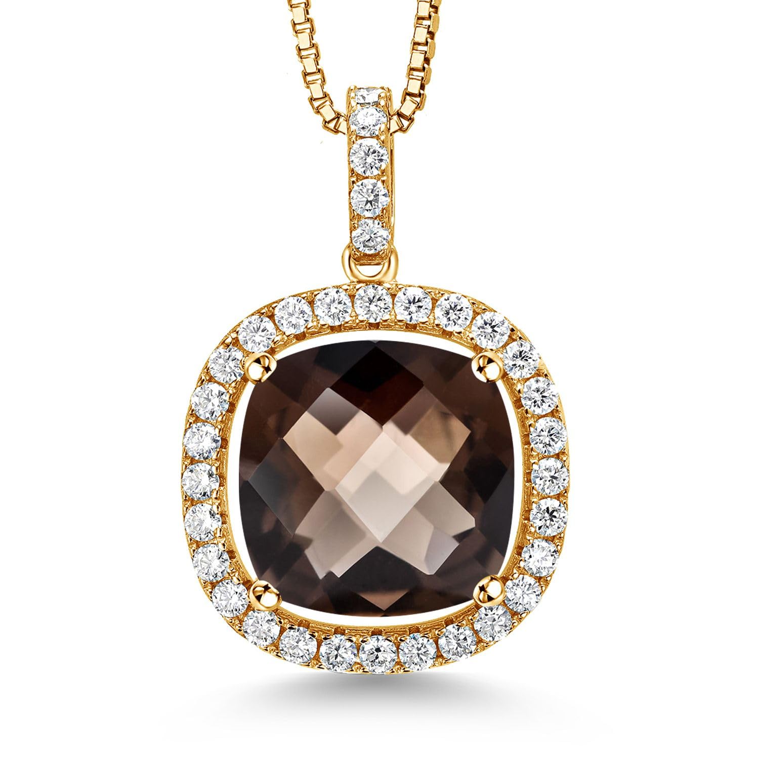 18K Yellow Gold Plated Silver 14MM Cushion Birthstone & White Moissanite Pendant Necklace for Women | Halo Design with 18 Inch Chain | Elegant Gift for Birthday, Anniversary & Special Occasions