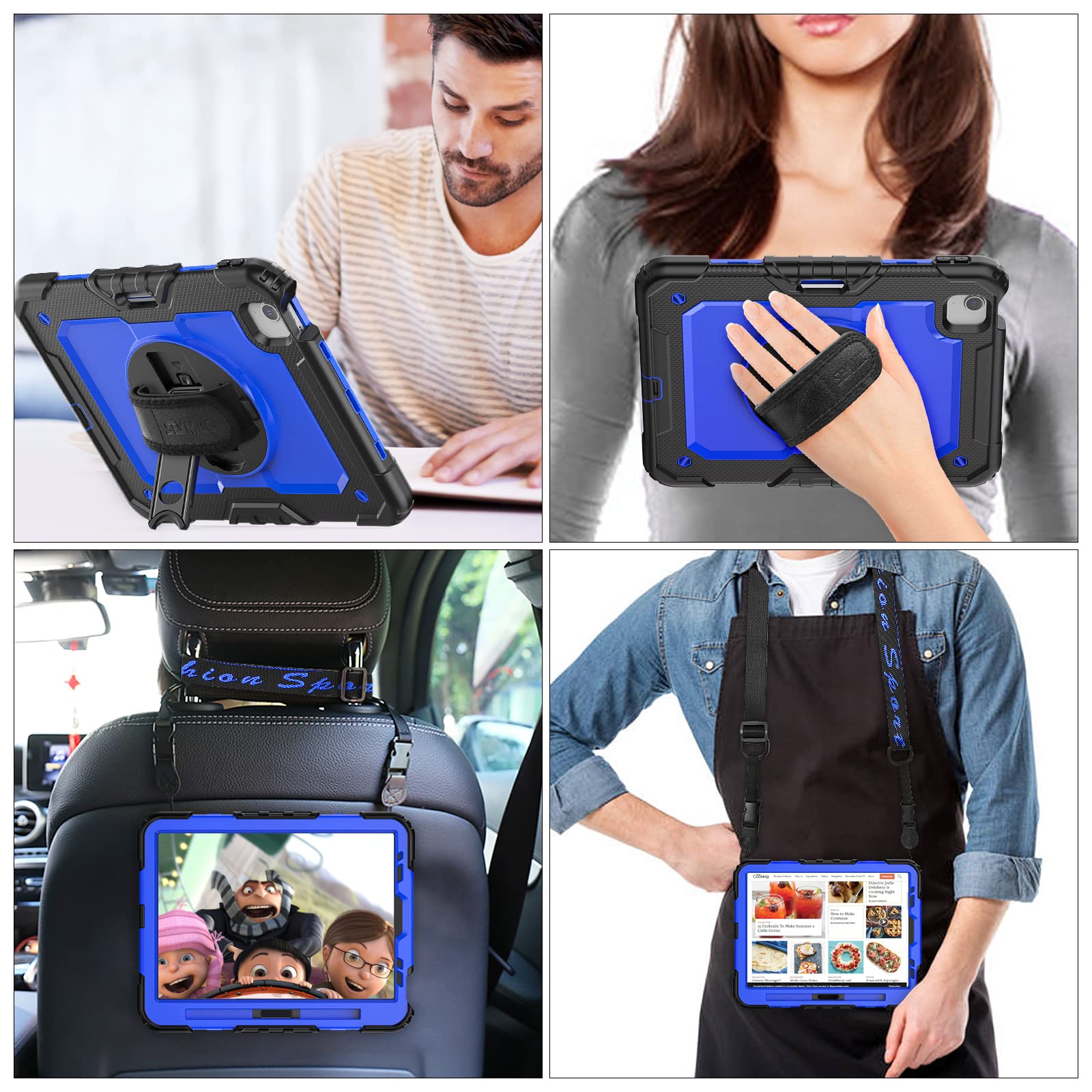 SEYMAC 360° Rotating Protective Case with Hand Strap & Stand for iPad Air 5th/4th Gen 10.9