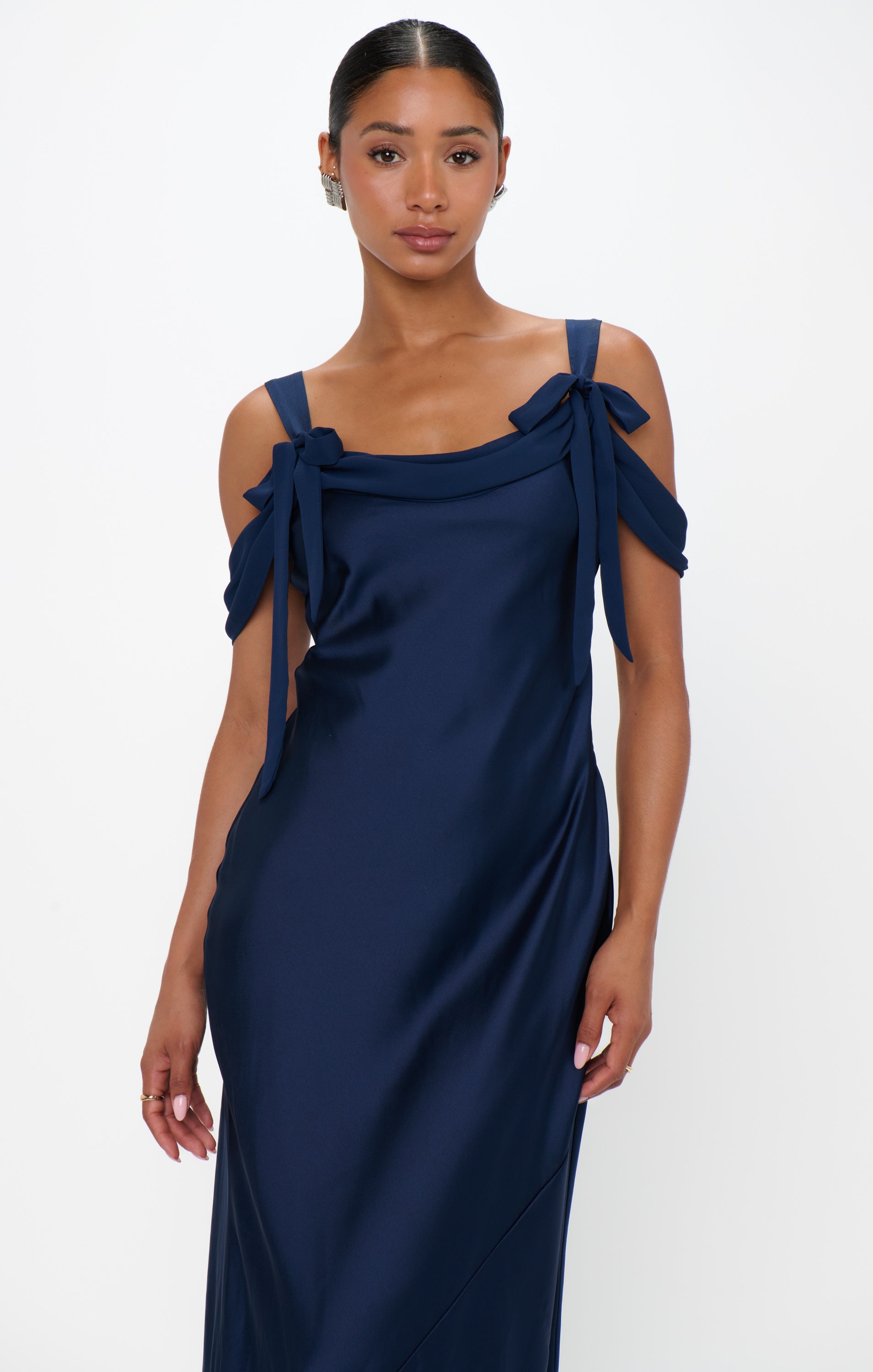 Bella Maxi Dress for Women - Elegant Midnight Navy Luxe Satin Long Dress for Evening Parties, Weddings & Special Occasions
