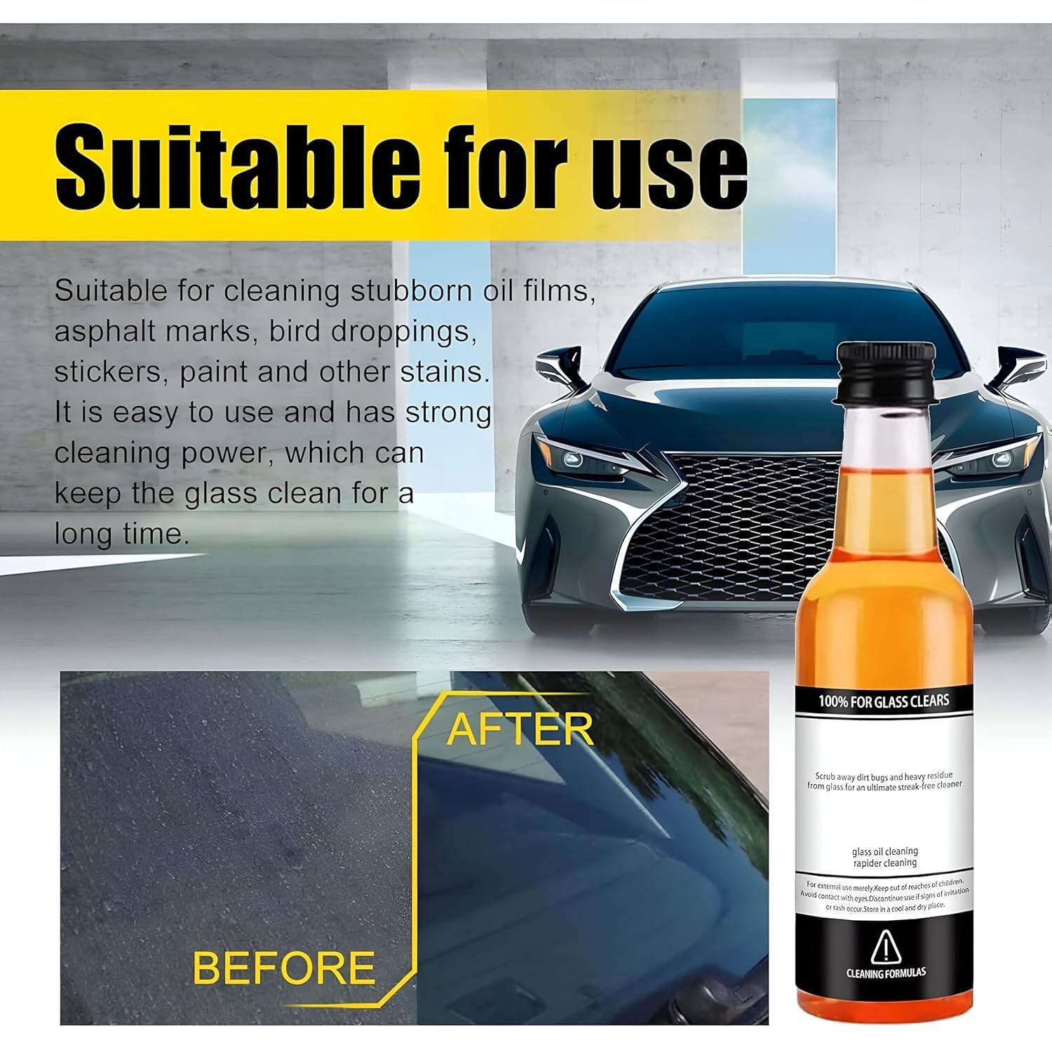 YORBAX Car Windshield Cleaner & Glass Oil Film Remover - Water Spot Eliminator for Auto & Home Windows - 100ml (Pack of 2) - Perfect for Car Wash, Windshield Maintenance & Household Glass Cleaning
