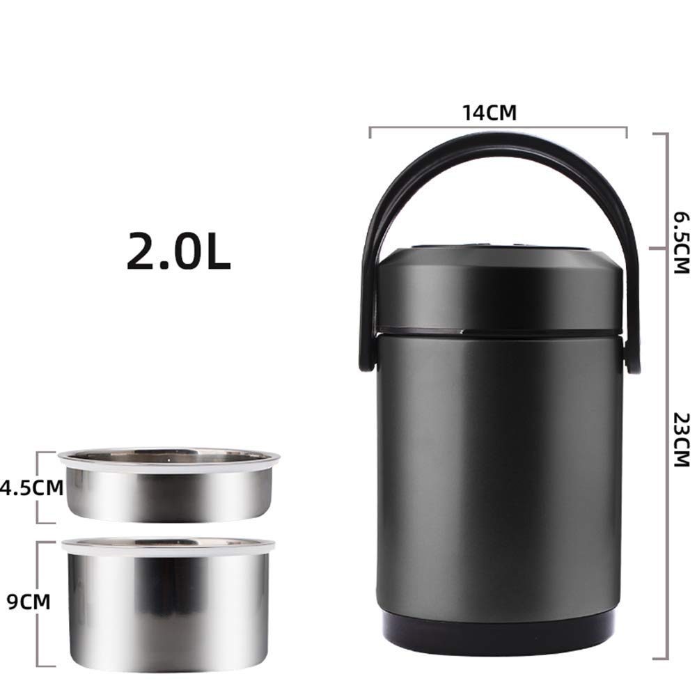 Premium Stainless Steel Insulated Food Thermos - 2.0L Dual Compartment Hot Meal Container with Handle | Long-Lasting Temperature Retention | Perfect for Office Lunch, Picnics & Outdoor Activities