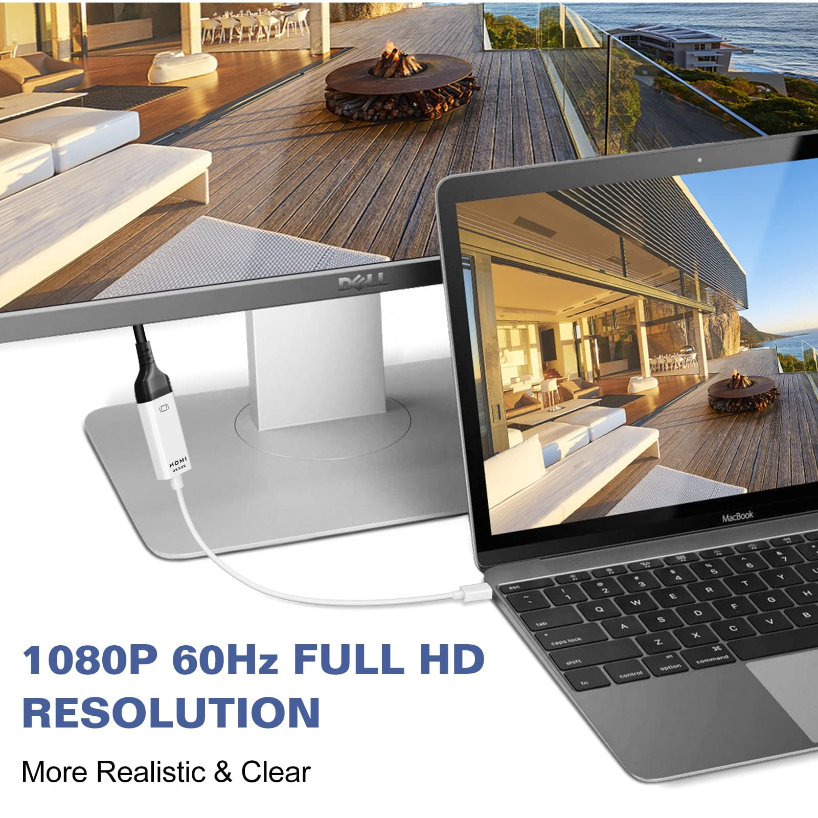 Mini DisplayPort to HDMI Adapter - Compatible with Dell Latitude E7470, MacBook Air/Pro, Surface Pro/Dock & Projectors - 4K Video Output - 1-Pack - Perfect for Home Theater, Office Presentations & Gaming Setups