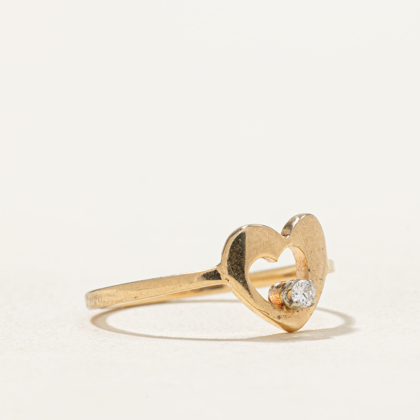 14K Gold Diamond Open Heart Ring - 0.03ct Natural Diamond Engagement Ring for Women - Size 4.75 - Perfect for Valentine's Day, Anniversary & Romantic Gifts