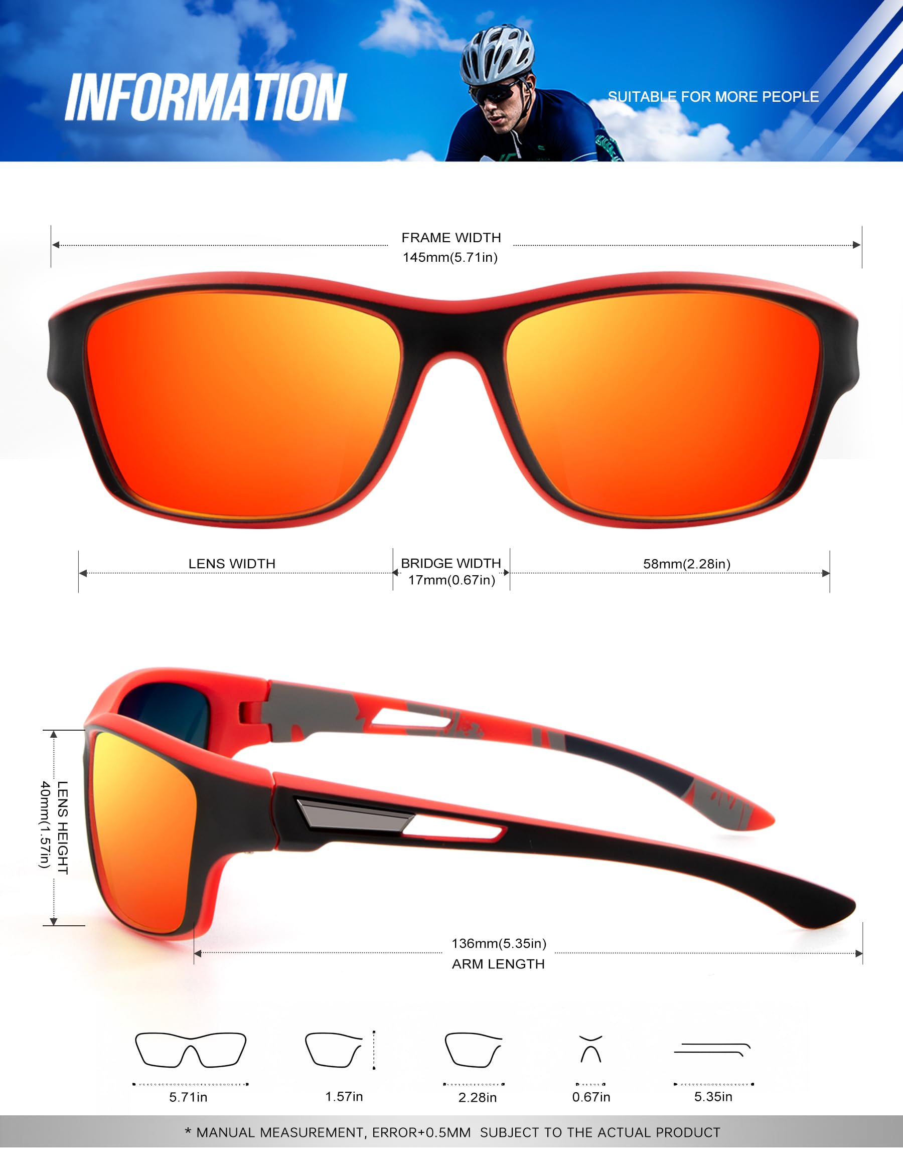 KALIYADI Polarized Sunglasses for Men - UV Protection Sports Sunglasses for Driving, Cycling, Fishing - Lightweight & Durable for Outdoor Activities