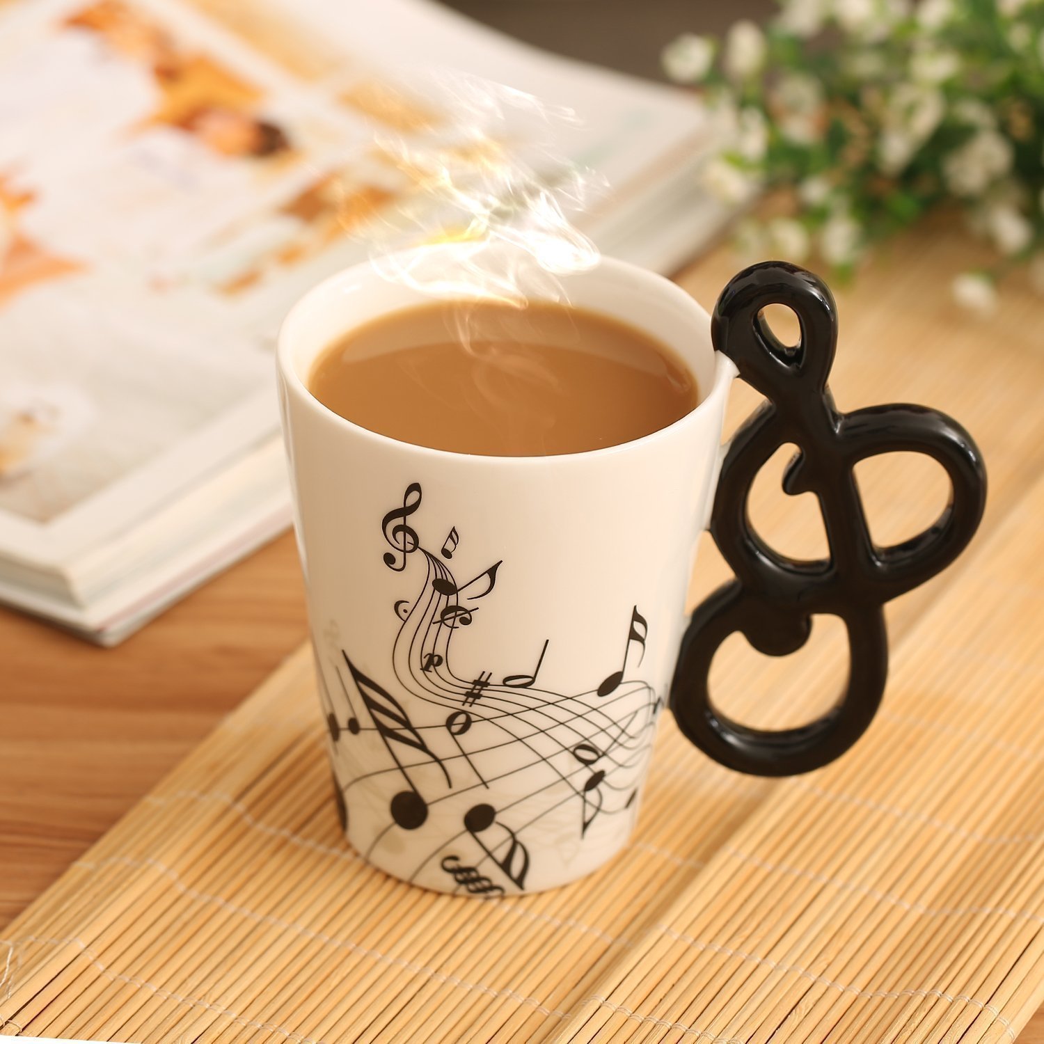 12.9 Oz Musical 3D Handle Coffee Mug with Music Notes - Ceramic Cup for Musicians & Music Lovers - Perfect Gift for Piano Players, Singers & Band Members - Ideal for Home, Office & Music Studio Use