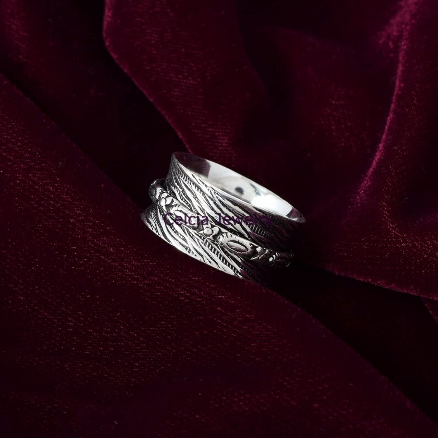 925 Sterling Silver Spinner Ring for Anxiety Relief - Oxidized Thumb Ring with Textured Design | Meditation & Fidget Ring for Stress Relief | US Size 7 | Perfect Gift for Women & Men