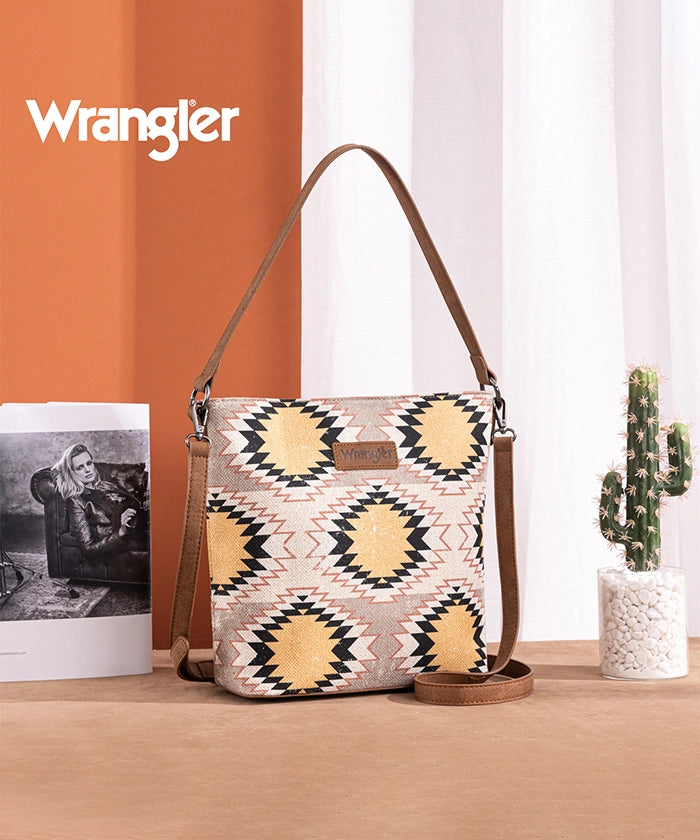 Wrangler Dual-Sided Print Canvas Shoulder Bag for Men & Women - Stylish Crossbody Purse for Travel, Work, and Everyday Use