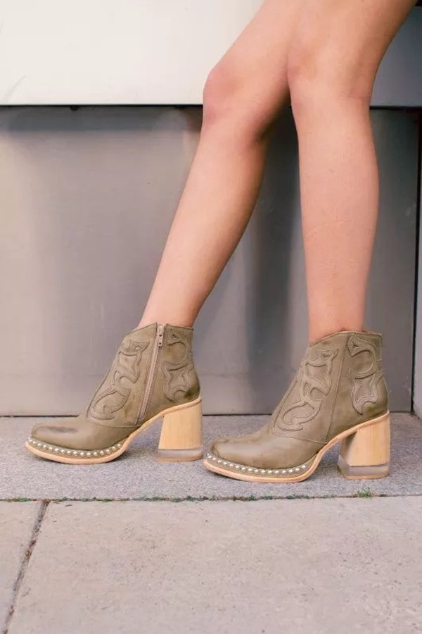 Stylish Embroidered Rivet Welt Acrylic Crystal High Heel Boots for Women - Fashion Party & Evening Wear