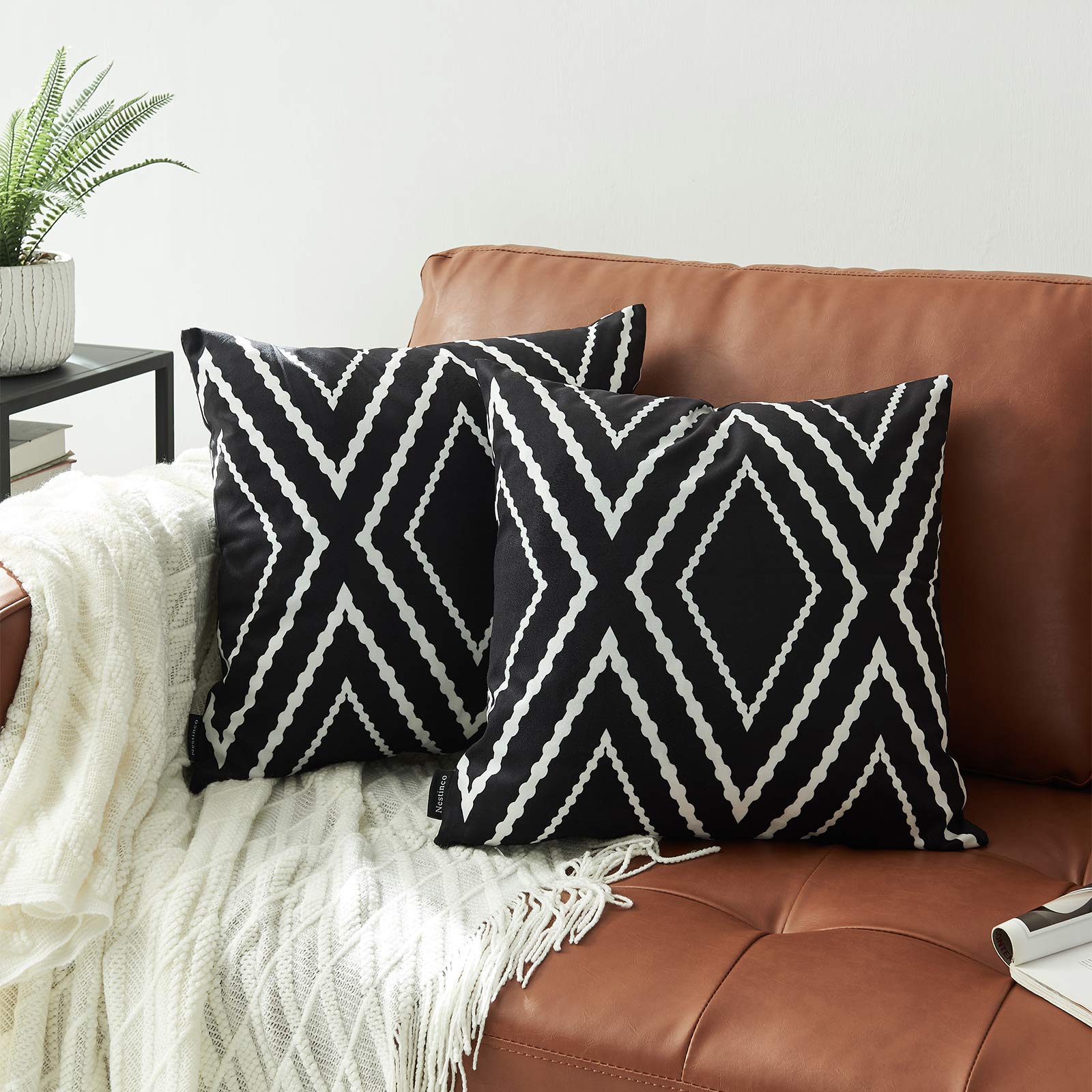 Set of 2 Black Boho Aztec Decorative Throw Pillow Covers 24x24 Inches - Soft Polyester Blend for Sofa, Couch & Bed Decor - Perfect for Living Room, Bedroom & Home Styling