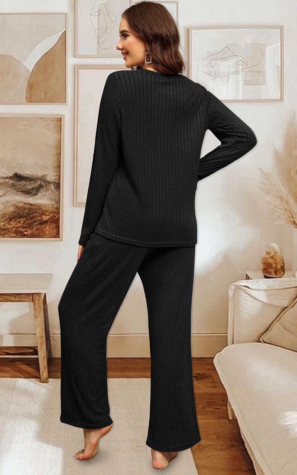 WIHOLL Women's Two Piece Lounge Set - Cozy Sweater & Pants Loungewear with Pockets | Soft Casual Outfit for Home, Travel & Relaxation