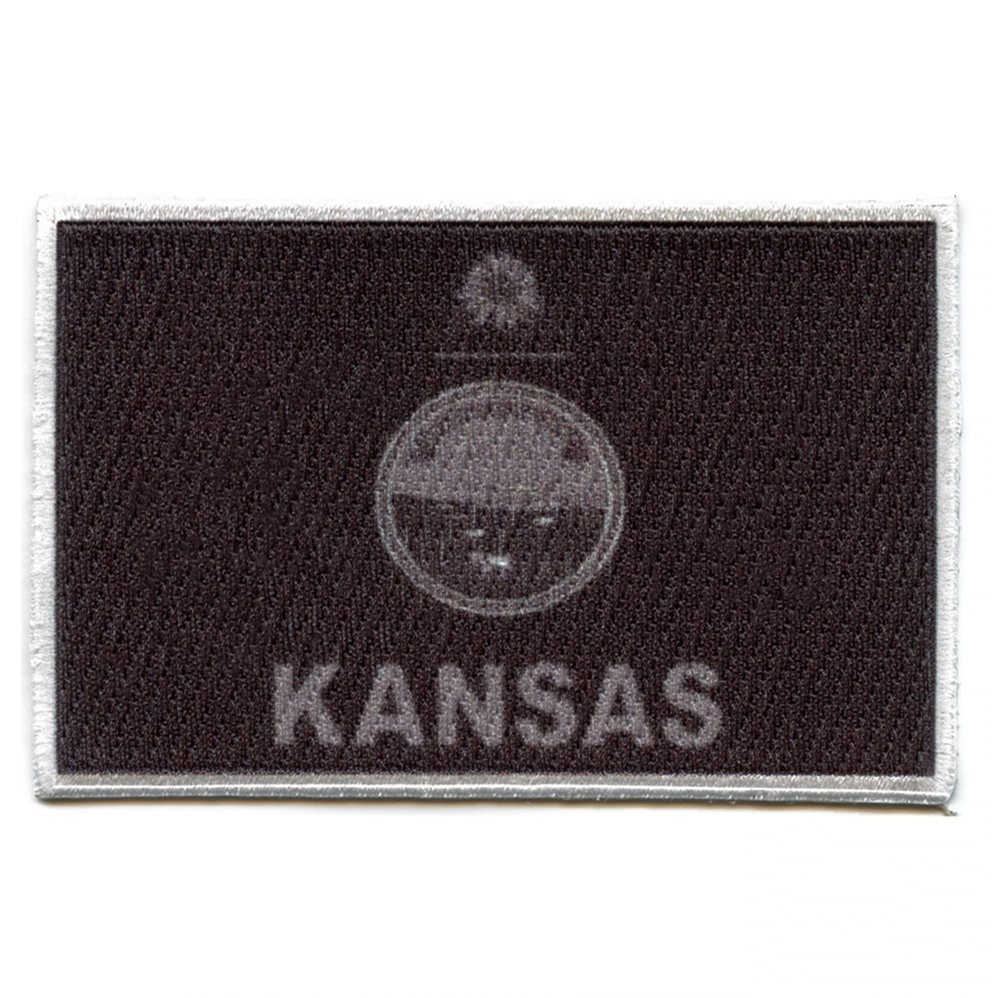Kansas State Flag Patch - Grayscale Embroidered Iron On Applique for Jackets, Hats & Bags | Vintage Style Sew On Badge for DIY Crafts & Costumes