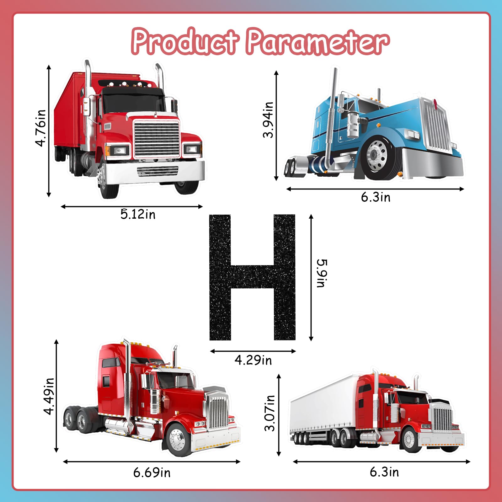 Heavy Truck Construction Birthday Banner Garland - Happy Birthday Banner for Boys Girls, Semi Truck Party Decor for Transportation Theme Birthday Party, Baby Shower & Construction Celebration