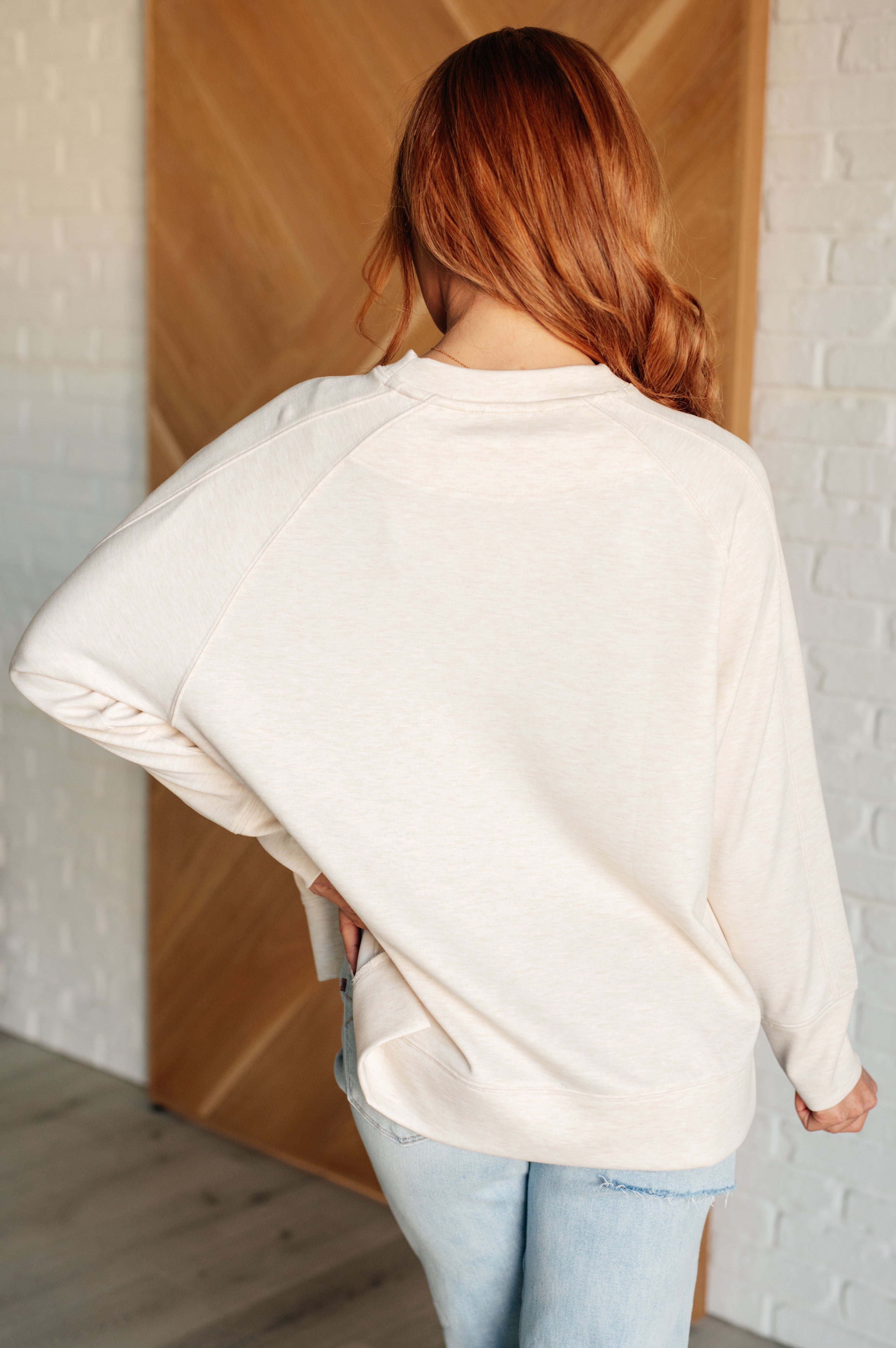 Relaxed Beige Scuba Pullover Sweatshirt for Women - Cozy Casual Wear for Lounge, Travel & Everyday Outfits