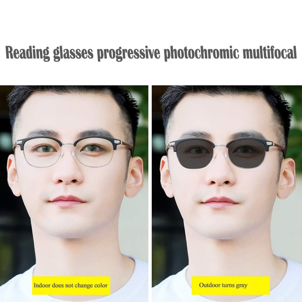 Photochromic Sunglasses for Men - Progressive Multi-Focus Reading Glasses with UV Protection, Lightweight & Durable Brown Frame - Perfect for Driving, Outdoor Activities & Reading