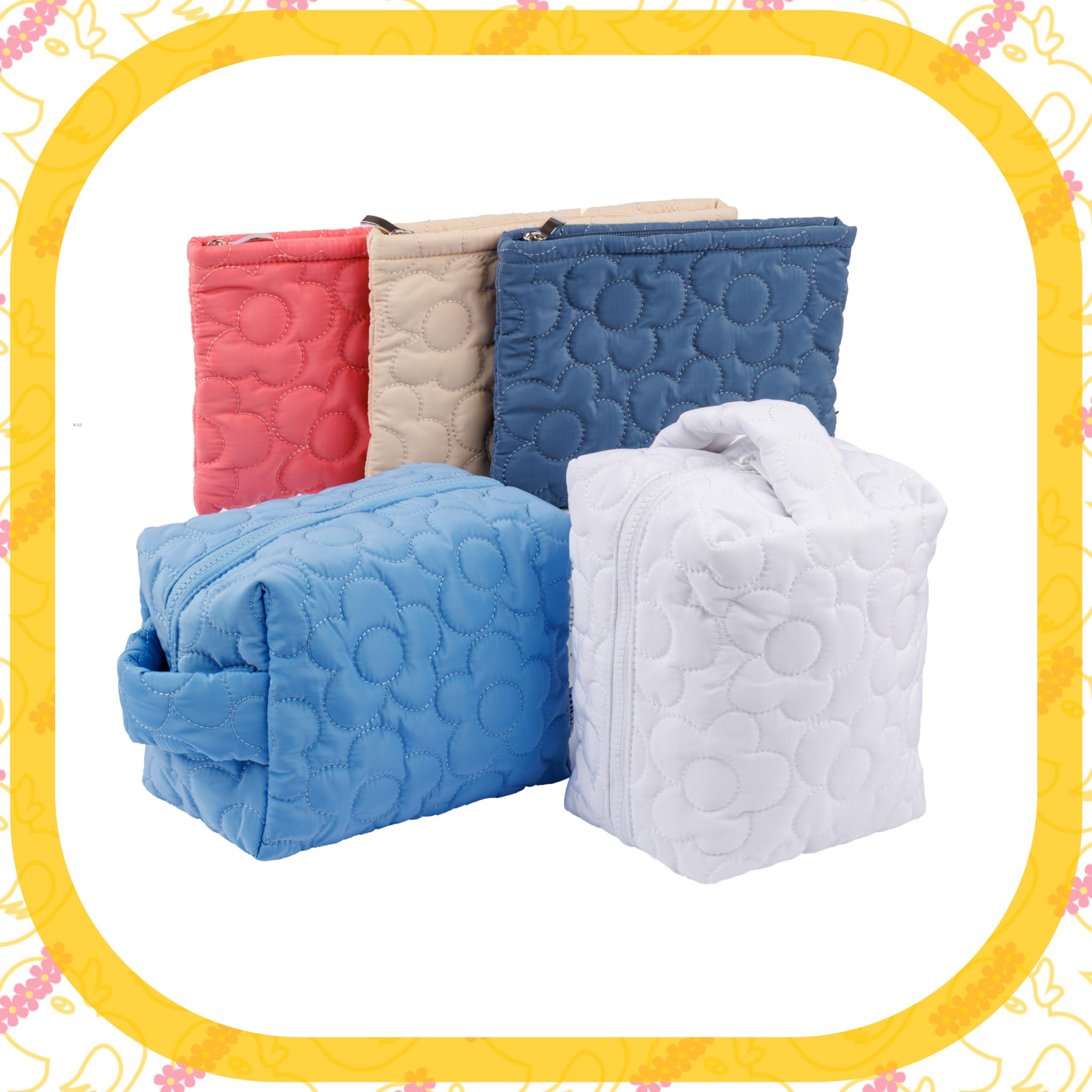 Quilted Flower Makeup Bag for Women - Cosmetic Organizer Pouch for Purse & Travel