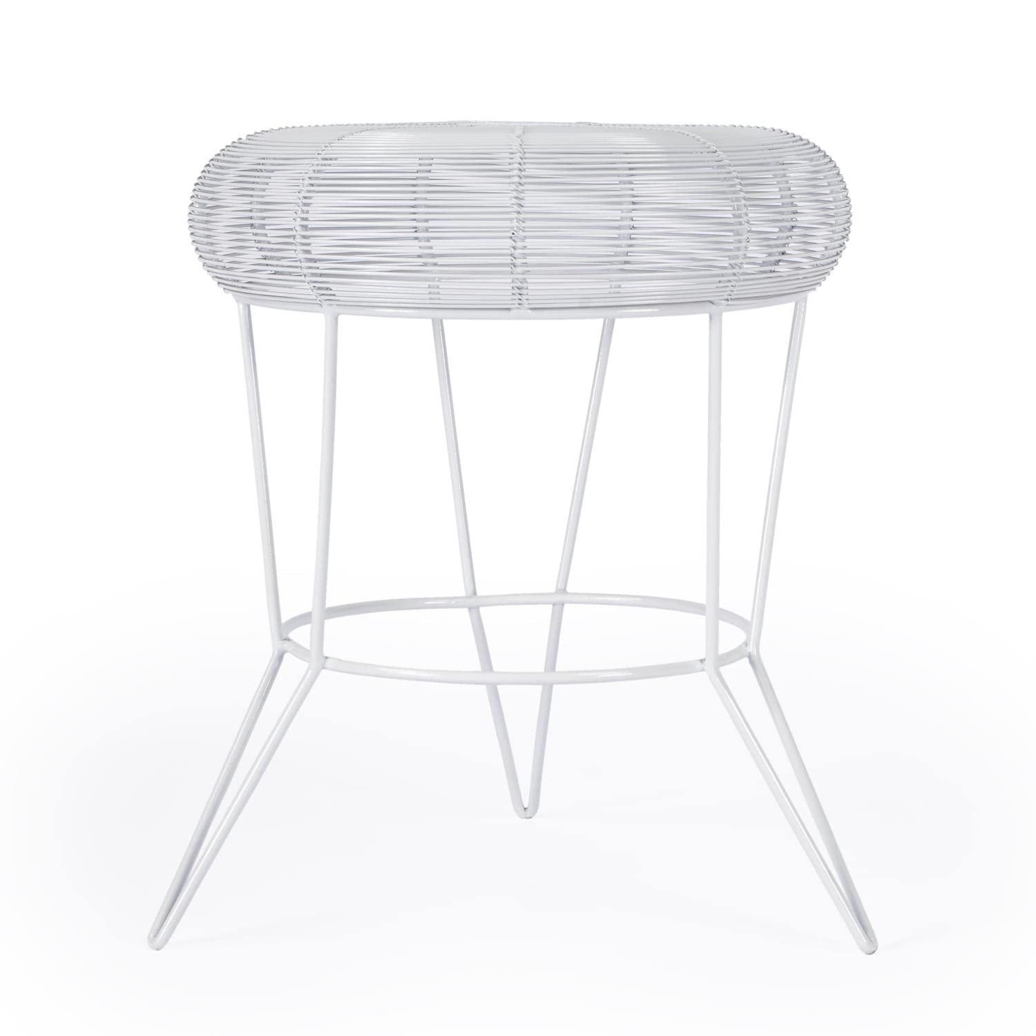 Butler Specialty Allen Decorative Bright White Wire Iron Accent Table - Small Side Table for Living Room, Bedroom, or Patio Decor