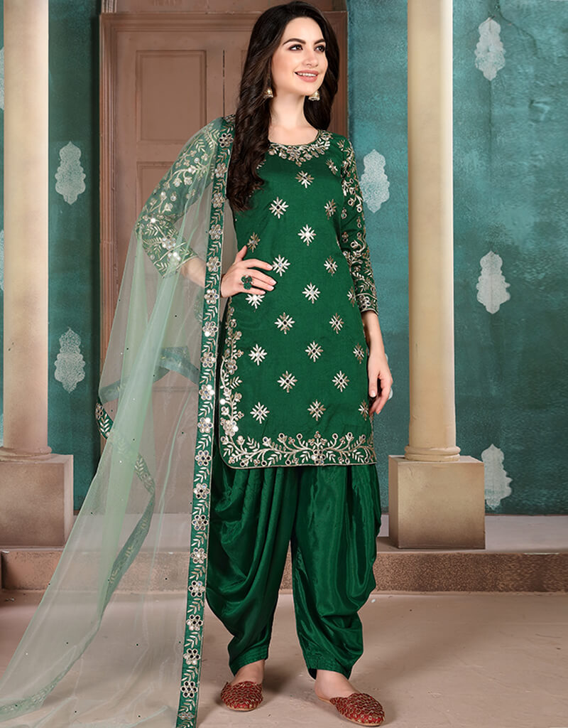 Elegant Bottle Green Art Silk Patiyala Salwar Suit for Women - Traditional Indian Ethnic Wear for Weddings, Festivals & Special Occasions