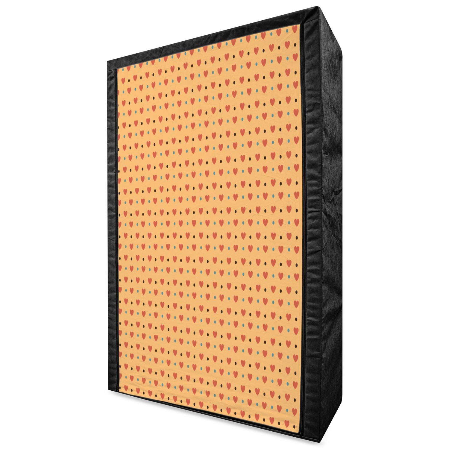 Ambesonne Romantic Portable Fabric Wardrobe - Valentine's Day Inspired Love Couple Design with Hearts & Retro Polka Dots | 42.5 Inch Clothing Organizer & Storage Closet with Shelves | Coral Pale Orange Blue | Perfect for Bedroom Closet Organization, Dorm Storage & Guest Room Essentials