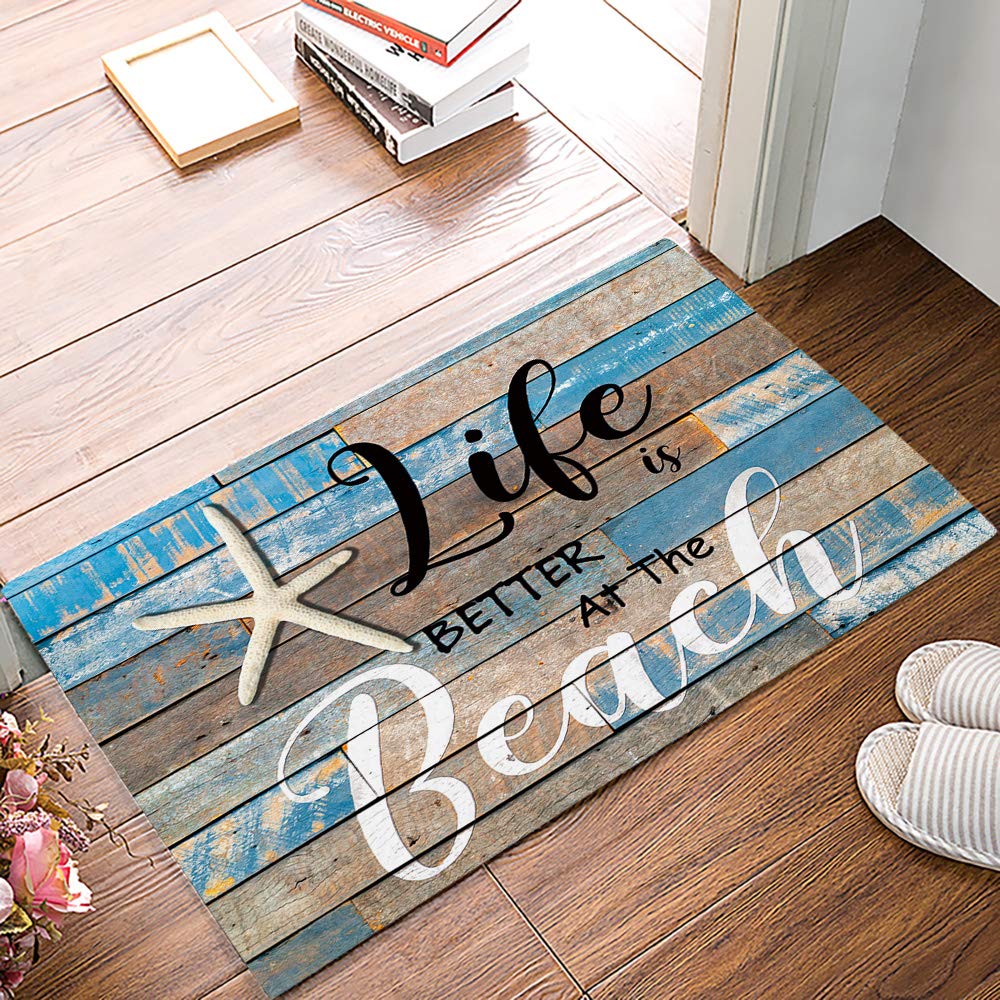 Non-Slip Indoor Floor Mats - Low Profile Beach Theme Welcome Mats for Bedroom, Bathroom & Living Room (20x31.5 Inch) | Perfect for Coastal Decor, Vacation Home & Summer House Decorations