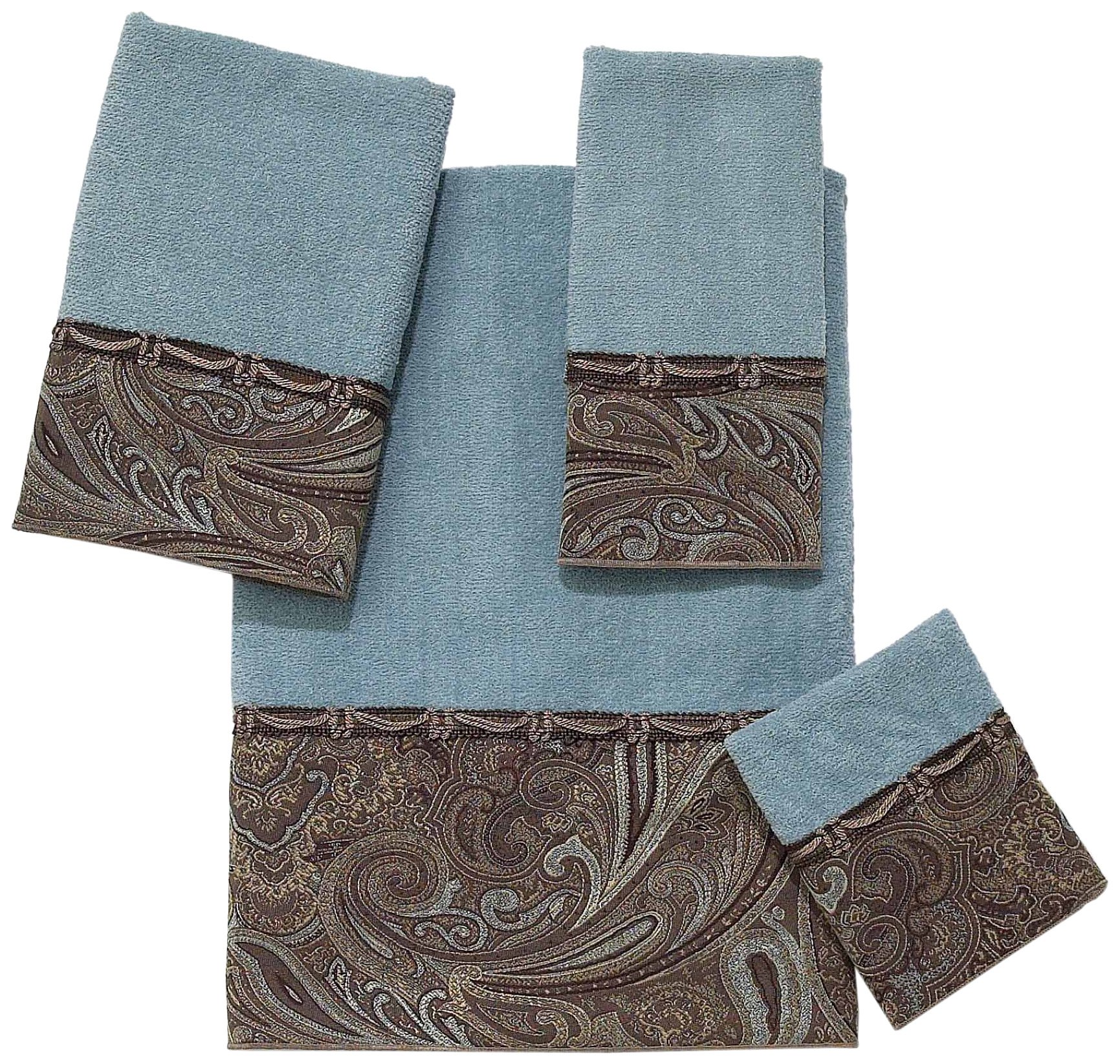 Avanti Linens Bradford Embellished 4-Piece Decorative Towel Set - Mineral Color Luxury Bath Towels for Spa, Guest Bathroom & Home Decor