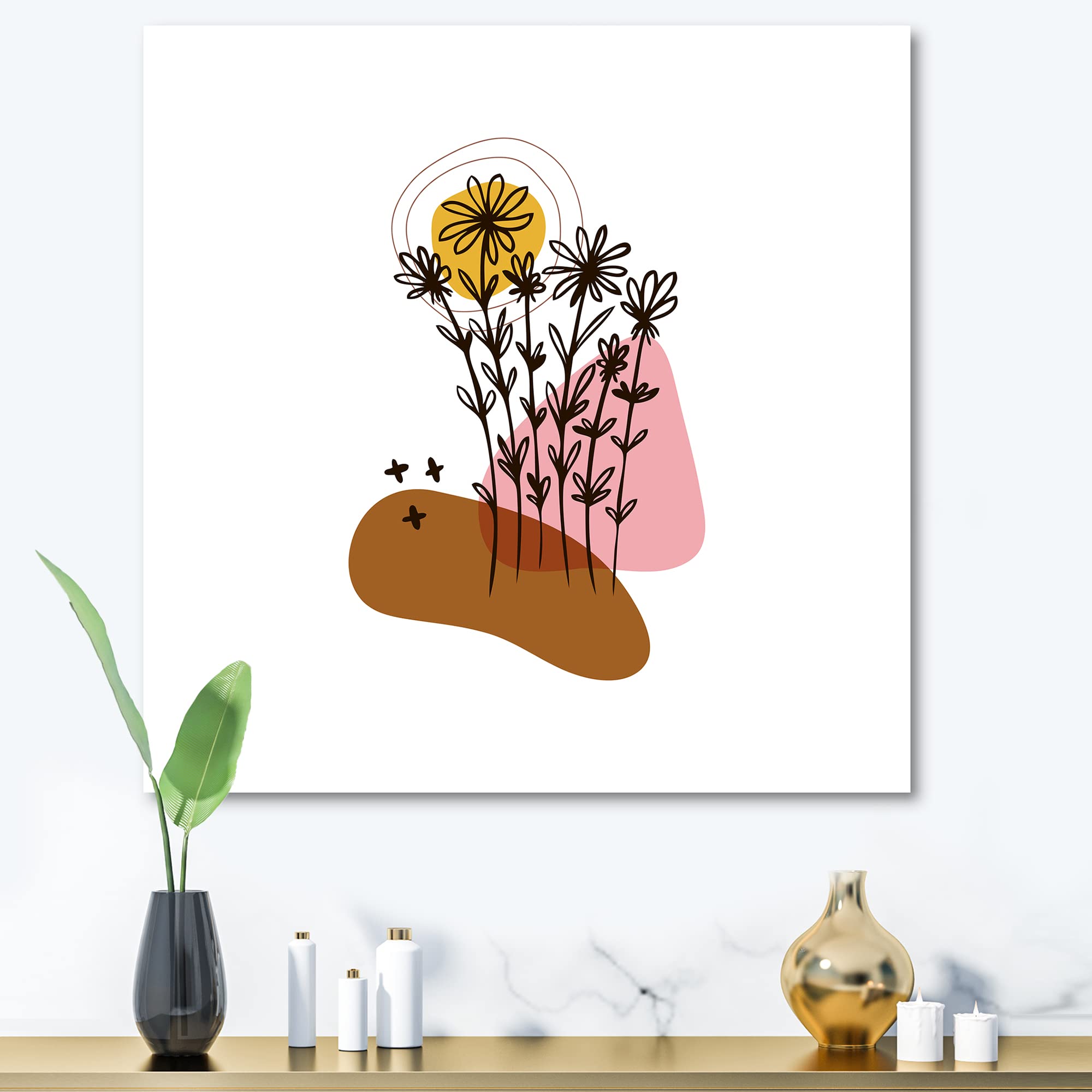 Modern Abstract Floral Canvas Wall Art with Elementary Shapes - Perfect for Living Room, Bedroom & Office Decor